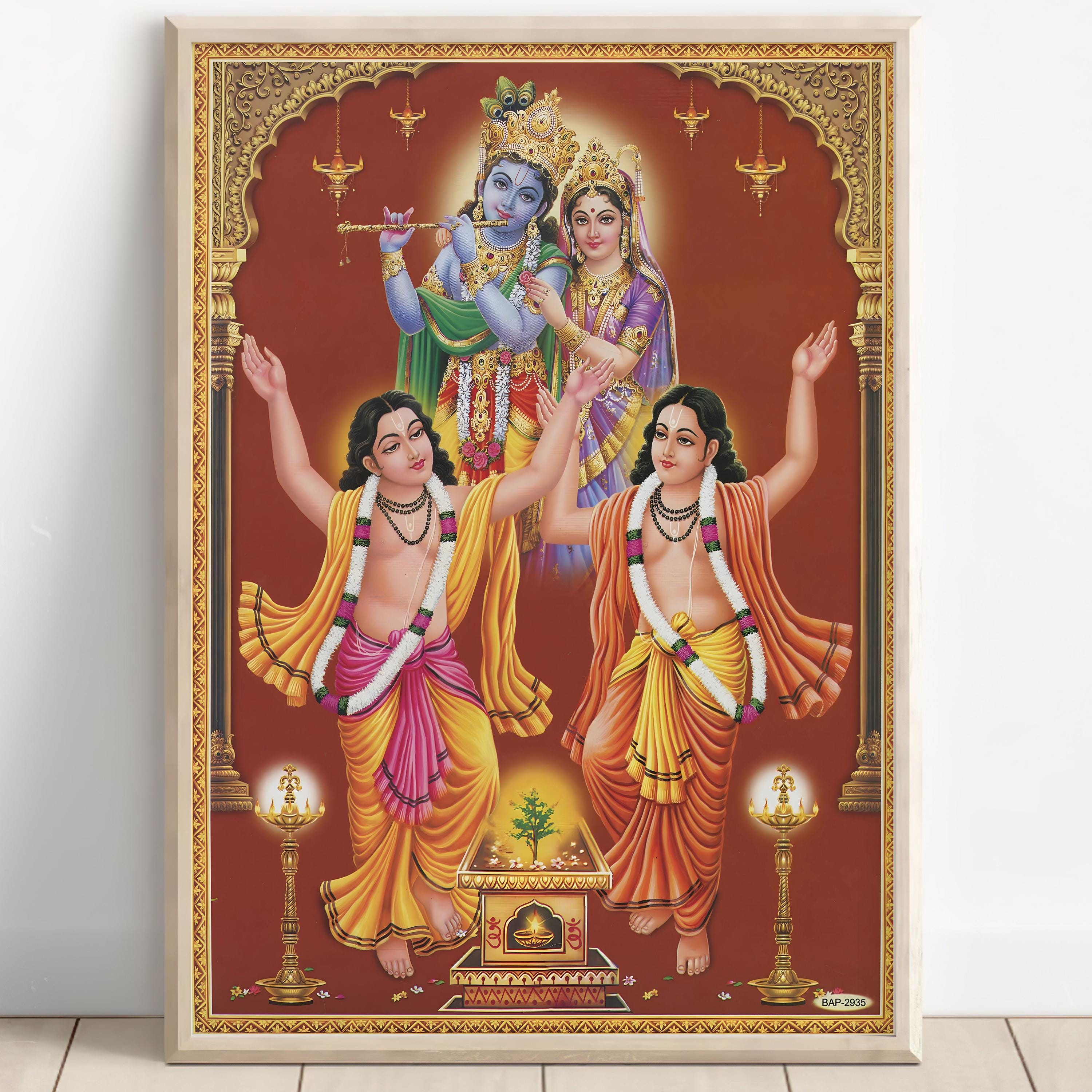 Krishna e Radha, Danza Nitai Gaur, Krishna, Pittura Krishna, Arte Krishna, Arte vintage, Dio indiano, Stampa poster, Tela