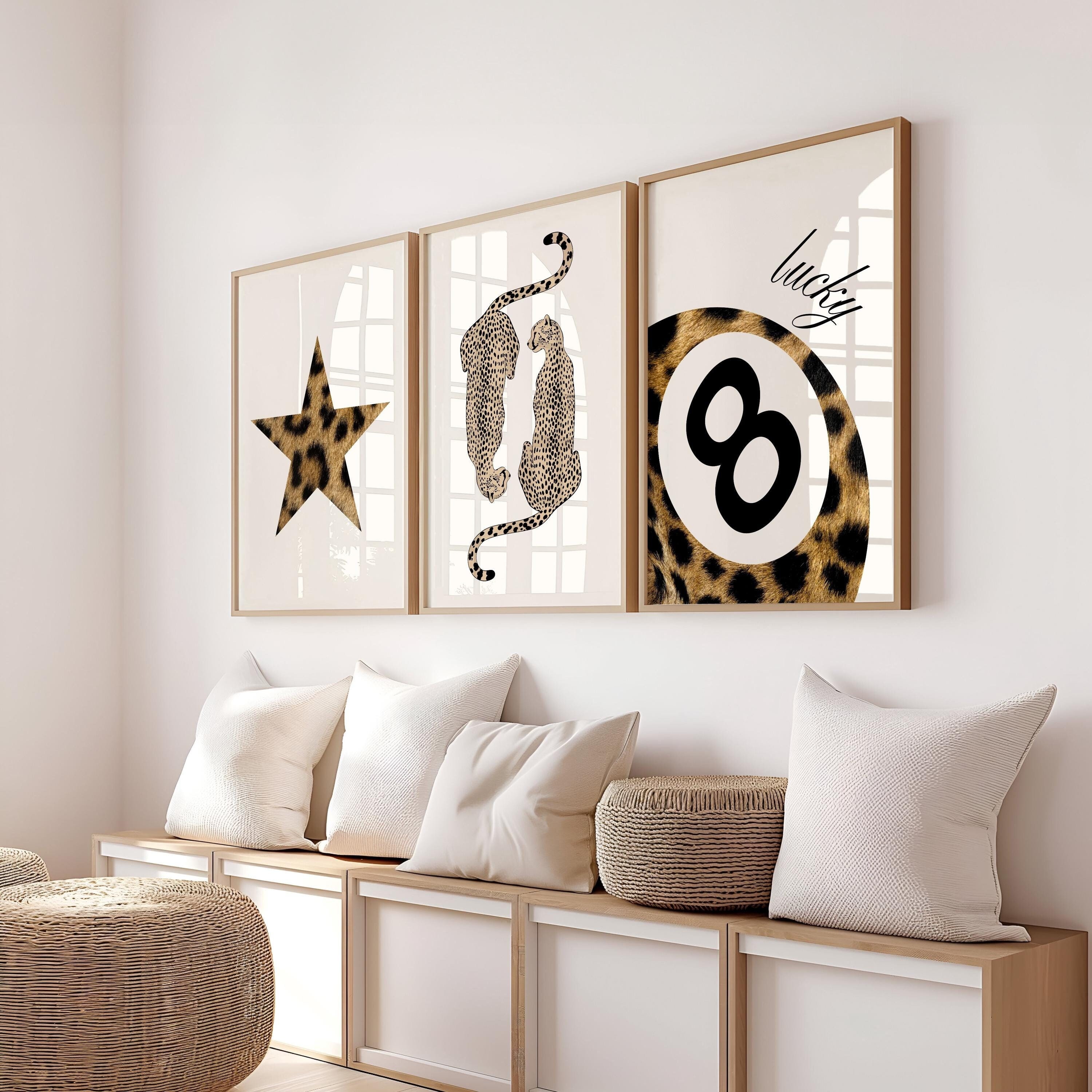 Set di 3 stampe leopardate, Lucky 8 Ball Wall Art, poster ghepardo, arte murale Boho Maximalist Dorm, decorazione digitale con stampa ghepardo, DOWNLO