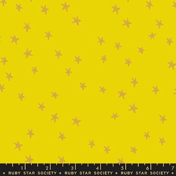 Starry di Ruby Society Yardage Prezzo a mezzo metro Golden Hour RS4109 79 Nuovo Ruby Star Starry Giallo con stelle dorate