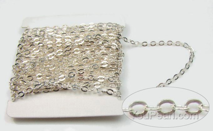 Catena a maglie in argento sterling 925, catena a maglie ovali, catena a maglie piatte, componenti per catene in argento, collana a maglie, 1 piede, S