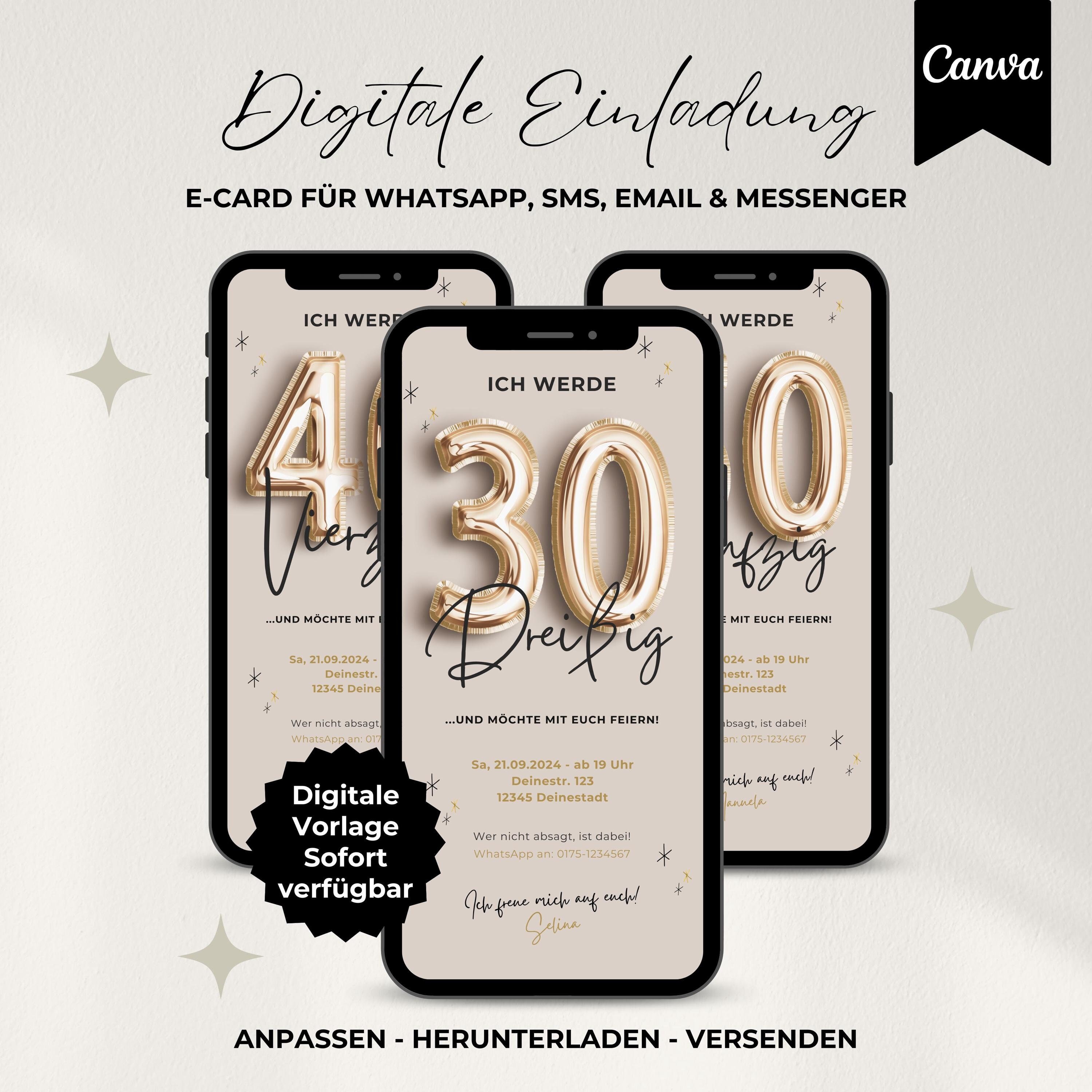 Invito digitale per il 30o, 40o o 50o compleanno, invito WhatsApp con foto, eCard personalizzabile, invito di compleanno mobile, modello Canva