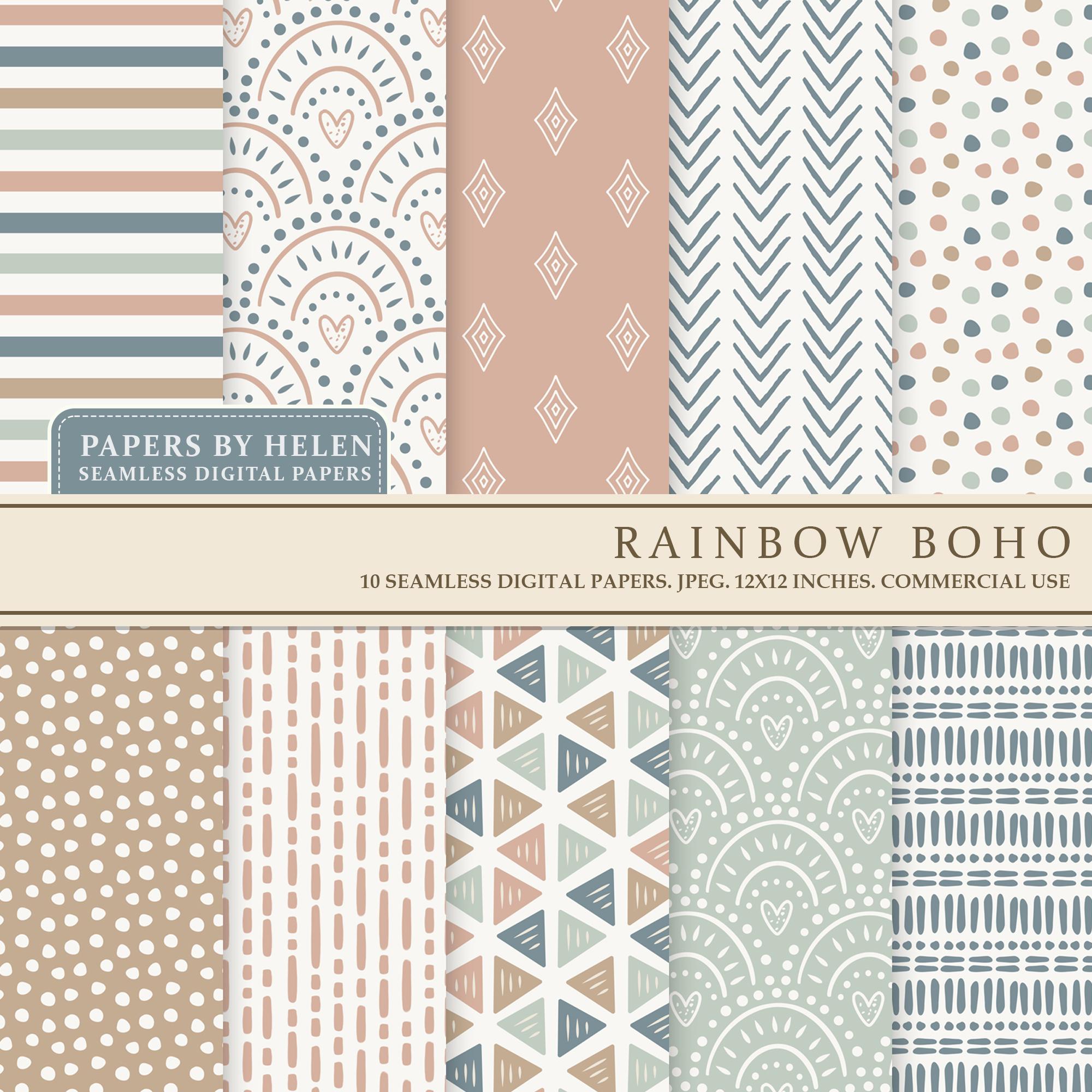 10 carte digitali senza soluzione di continuità Boho, carta per album Boho, sfondi Boho, carta digitale per uso commerciale, motivi Boho, boho carino