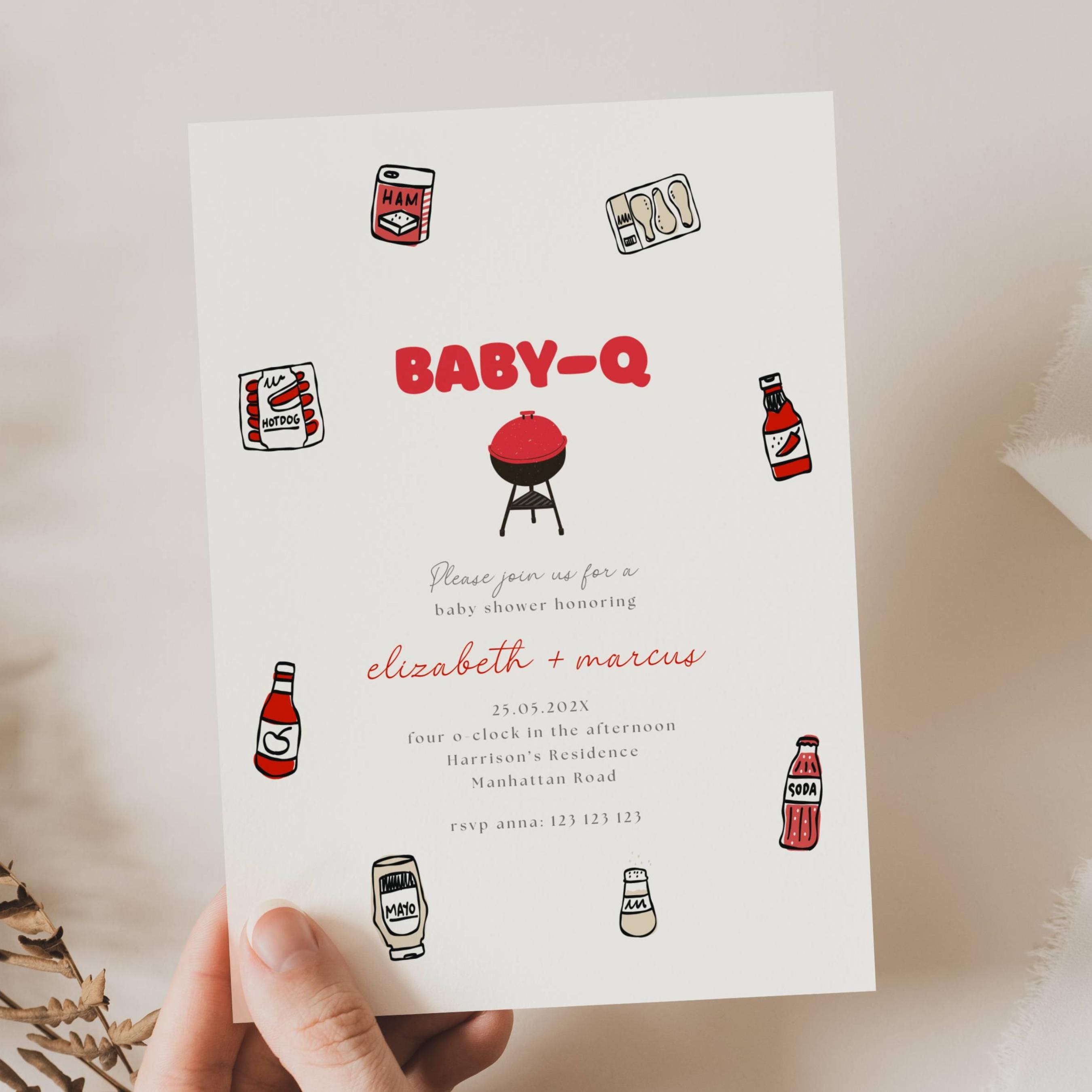 Invito per baby shower Baby-Q, Baby Q Backyard Couples Baby Sprinkle, Invito Baby Sprinkle a tema barbecue, Invito neutro per baby shower barbecue SUM