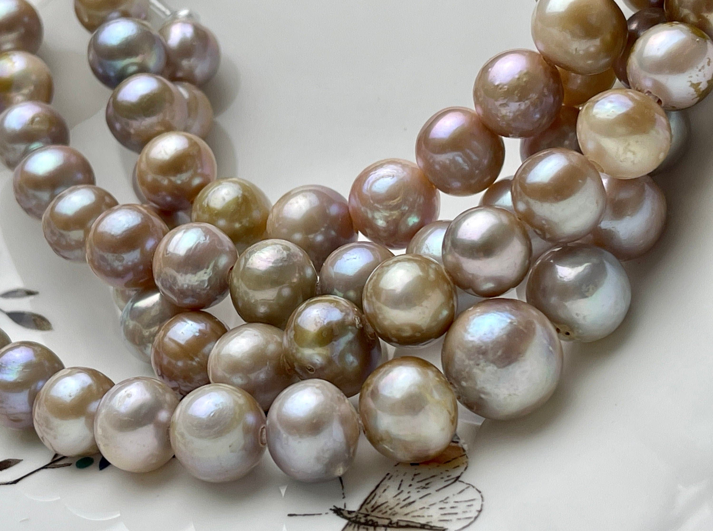 9 mm 12-14 mm AAA Foro grande Mezzo filo Perle di patate d'acqua dolce rosa malva di alghe naturali Foro 2,2 mm Perle d'acqua dolce genuine #P2014