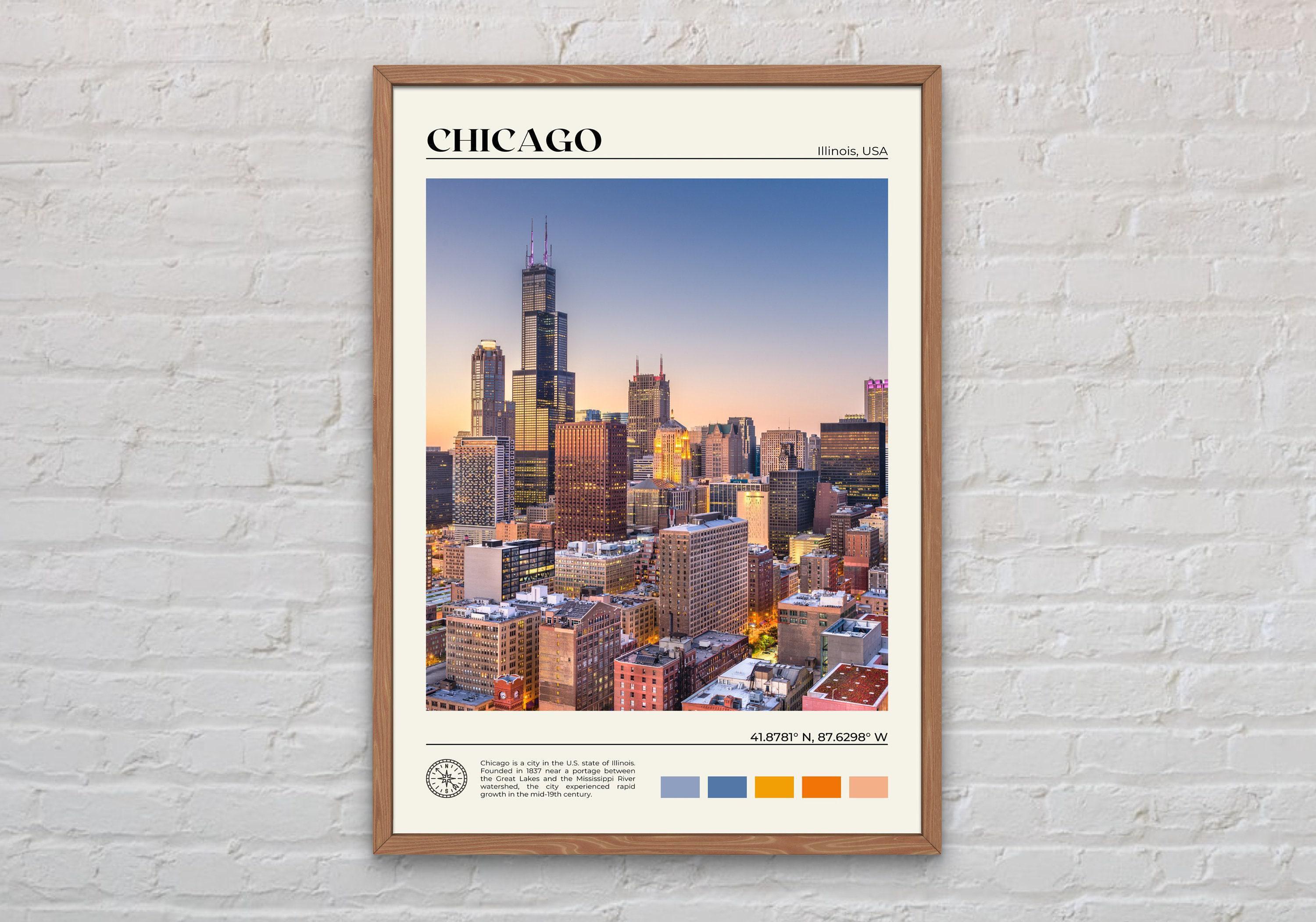 Foto reale, stampa di Chicago, arte murale di Chicago, poster di Chicago, foto di Chicago, stampa di poster di Chicago, decorazione murale di Chicago,