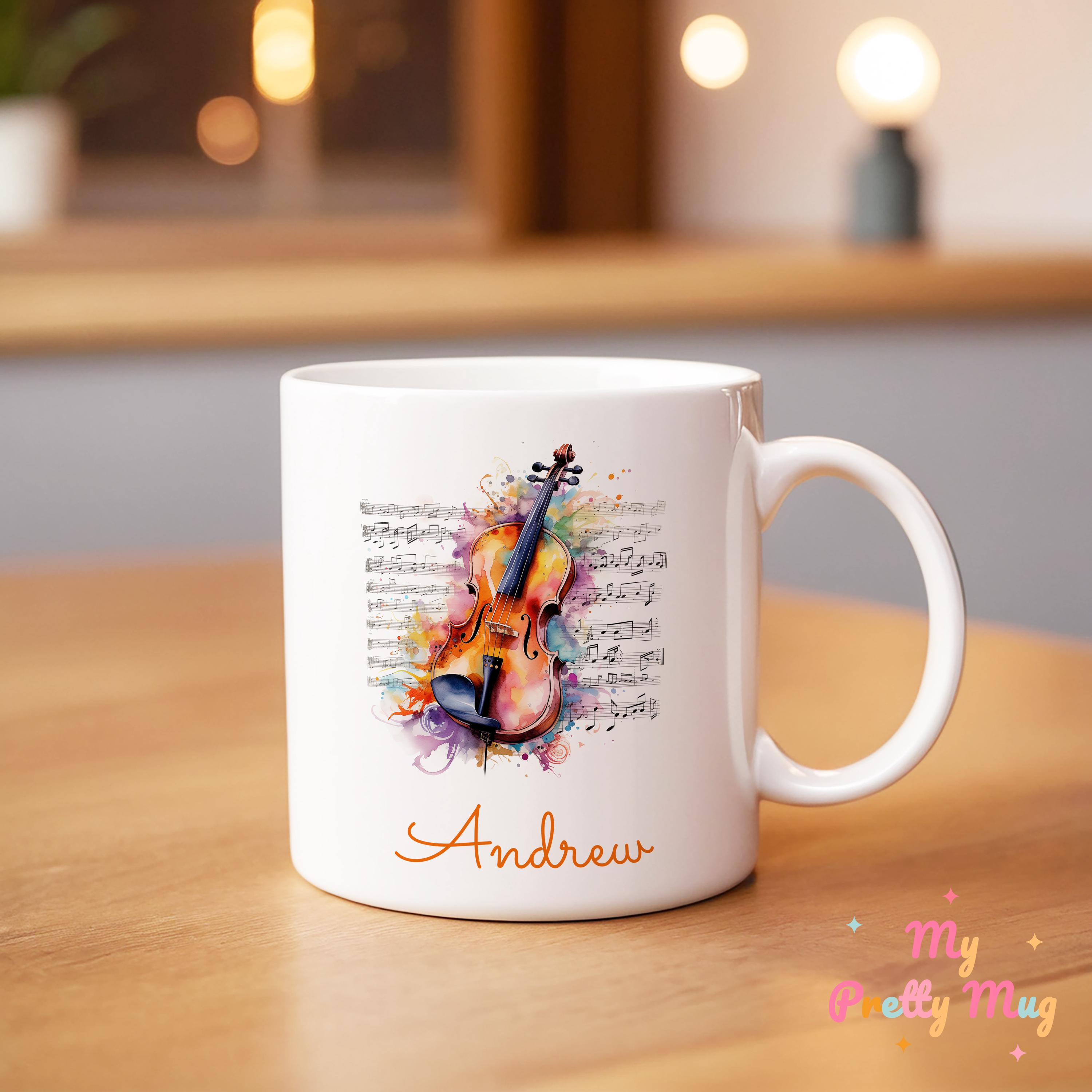 Tazza per violino, tazza per violino personalizzata, tazza con musica per violino, tazza da caffè con violino, tazza da tè con violino, tazza in ceram