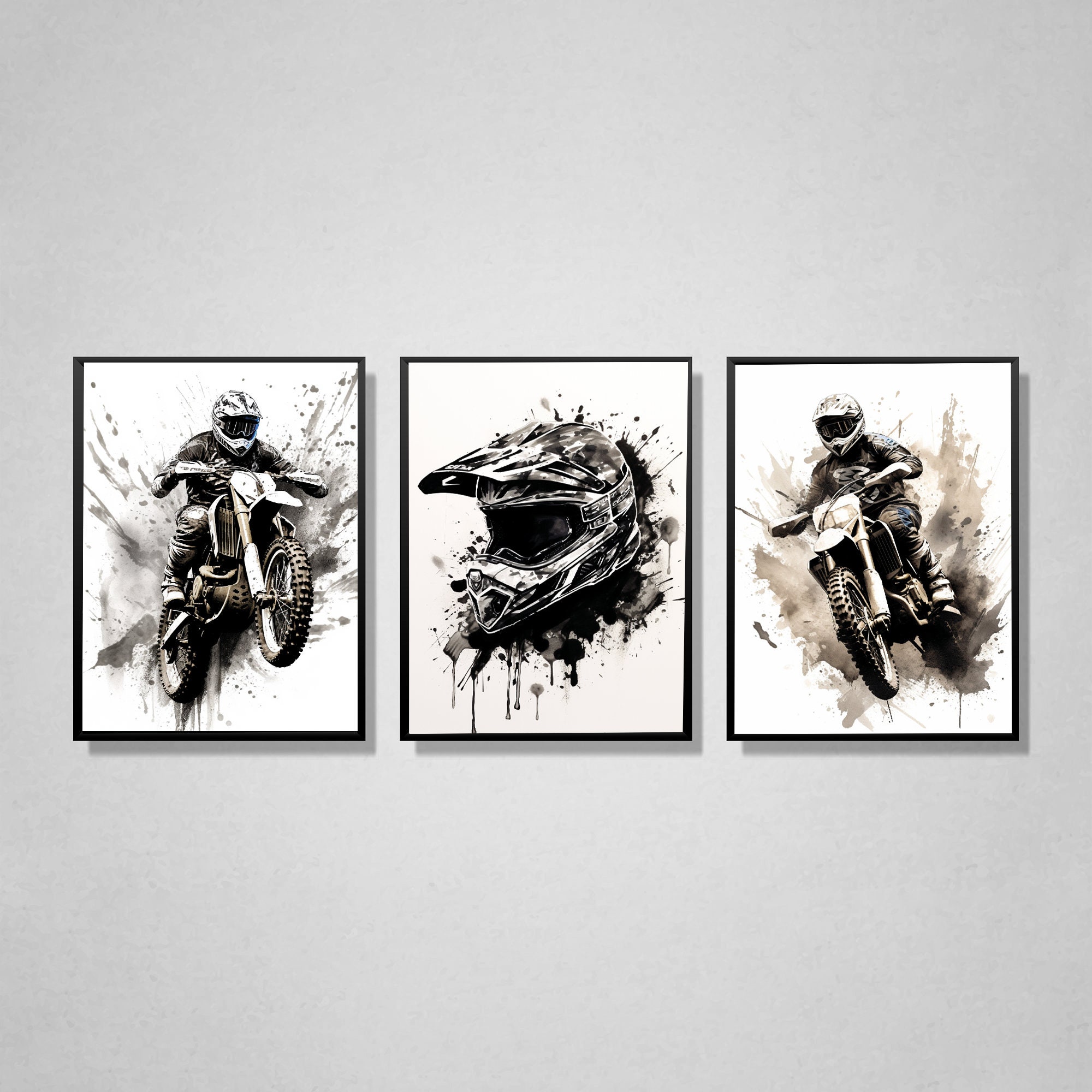 arte da parete motocross, stampe motocross, stampe motocross, set di 3 arte motocross A4, arredamento camera da letto per ragazzi, arte motociclista,