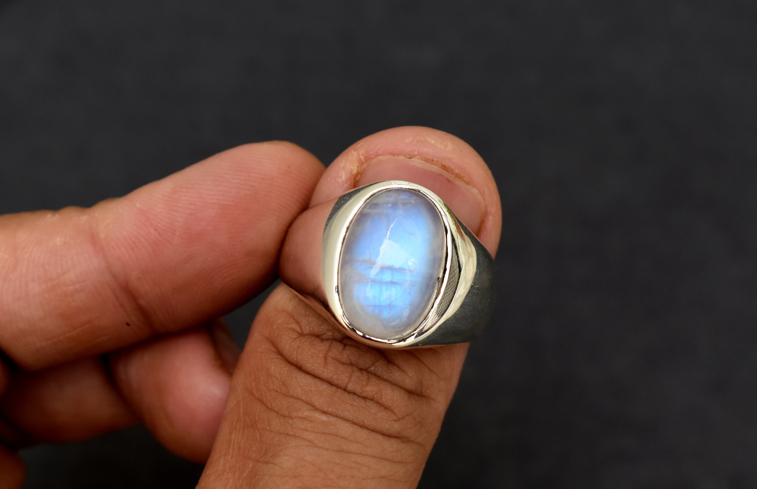 Anello con sigillo in pietra di luna naturale, anello in argento sterling 925, anello con pietra portafortuna, anello con pietra preziosa, anello inci