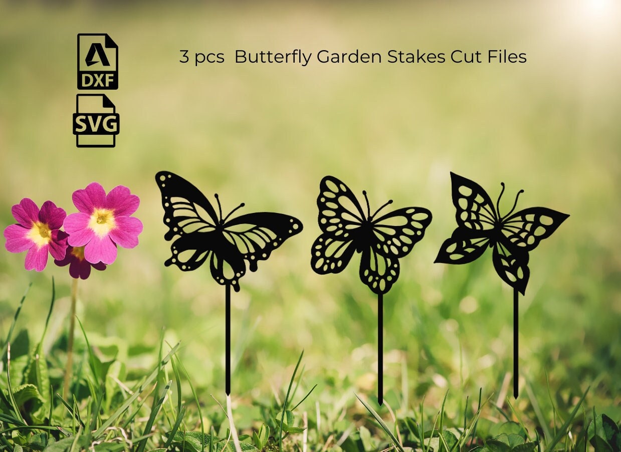 3 pz. Butterfly Garden Stakes Dxf Svg File / file dxf Garden Decor / file dxf taglio laser / file taglio plasma farfalla / file dxf per plasma