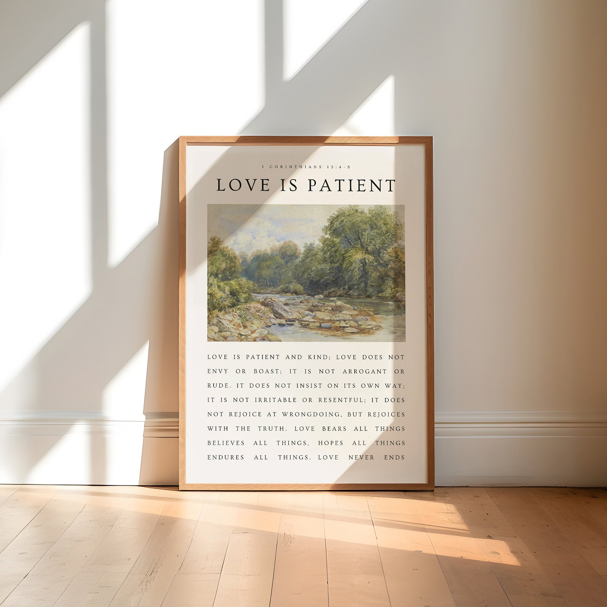 1 Corinzi 13:4-8, L'amore è paziente, l'amore è gentile, stampabile cristiano vintage, regalo di nozze, arte murale con versetti biblici vintage, deco