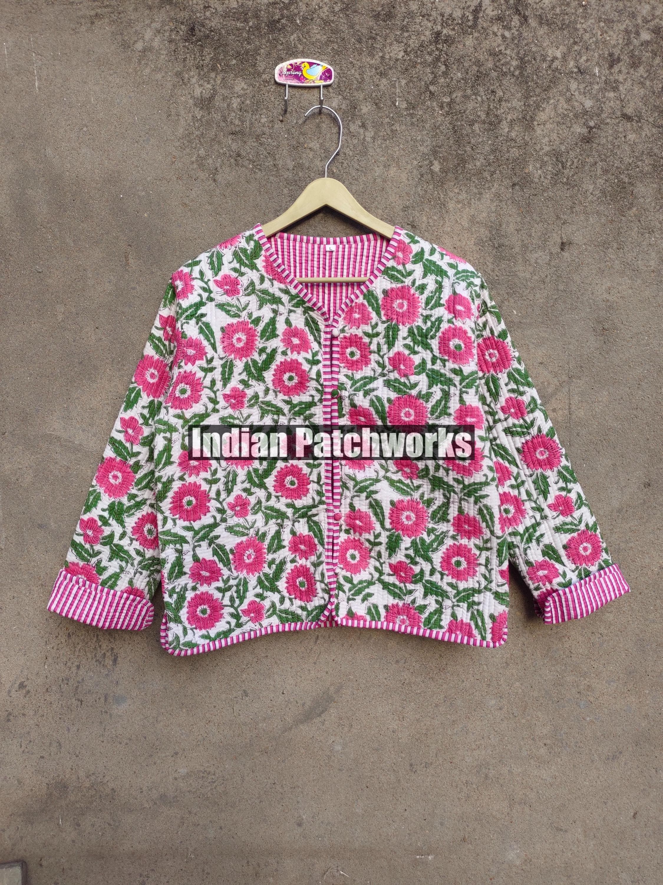 Giacca trapuntata in cotone da donna, con apertura frontale, kimono con profili a righe, giacca trapuntata vintage fatta a mano, cappotti, nuovo stile