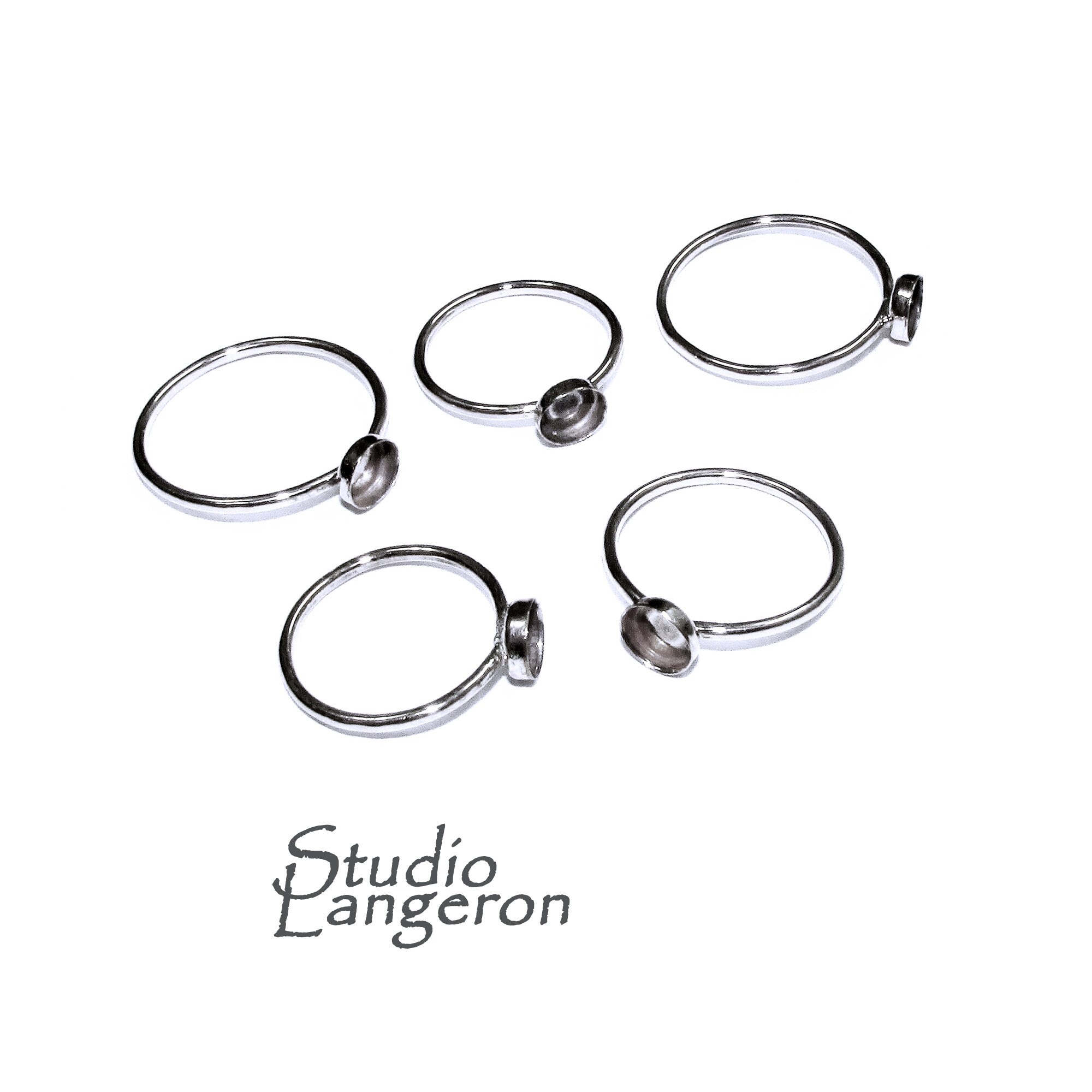 Anello in argento sterling 925 con castone a coppa da 4 mm, misura 4, 5, 6, 7, 8, 9, 10, 11, anello in argento, castone a coppa, anello di base, creaz