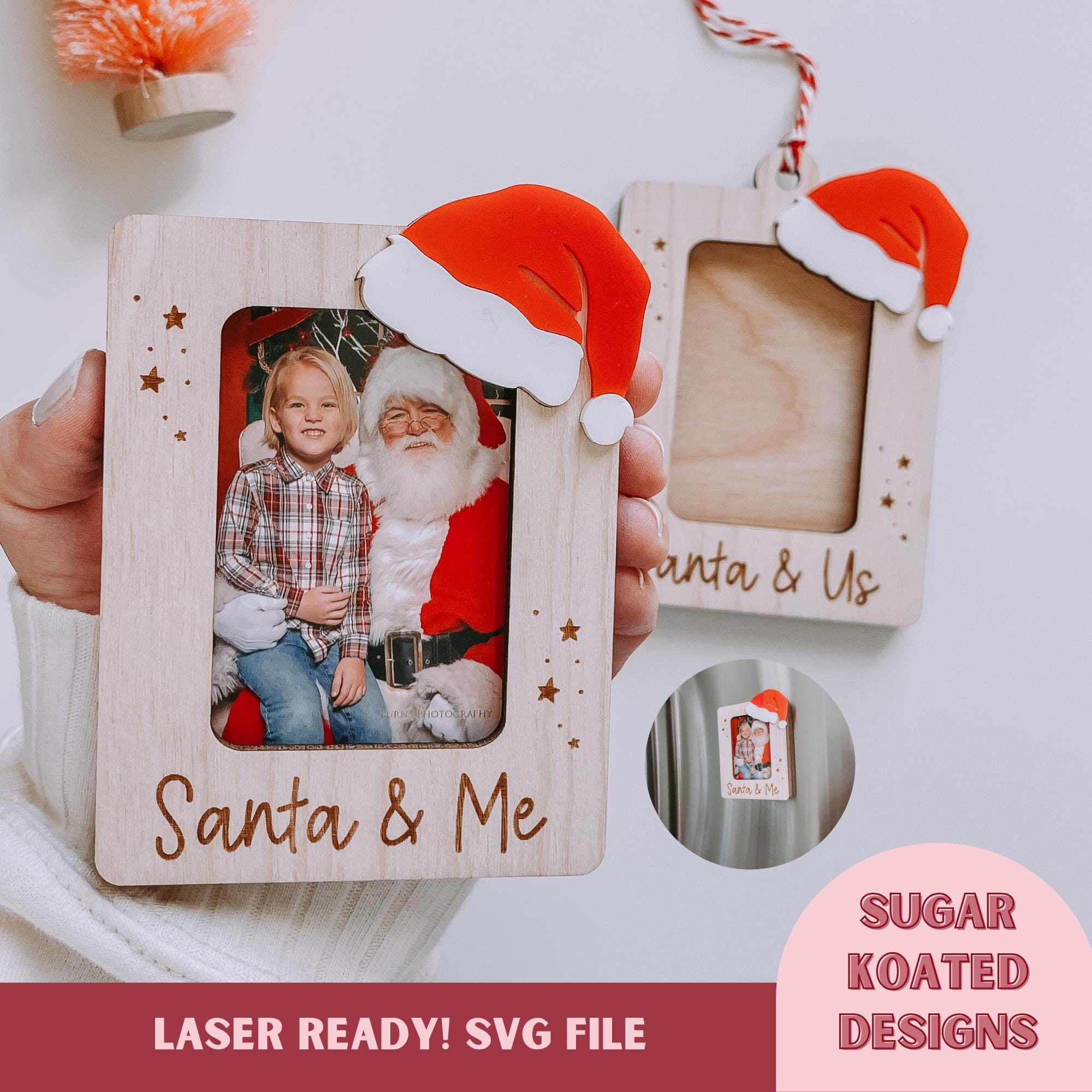 Cornice per foto SVG Babbo Natale e io, ornamento, Babbo Natale e noi, magnete, file tagliato al laser, file laser, SVG di Natale, file SVG, file lase