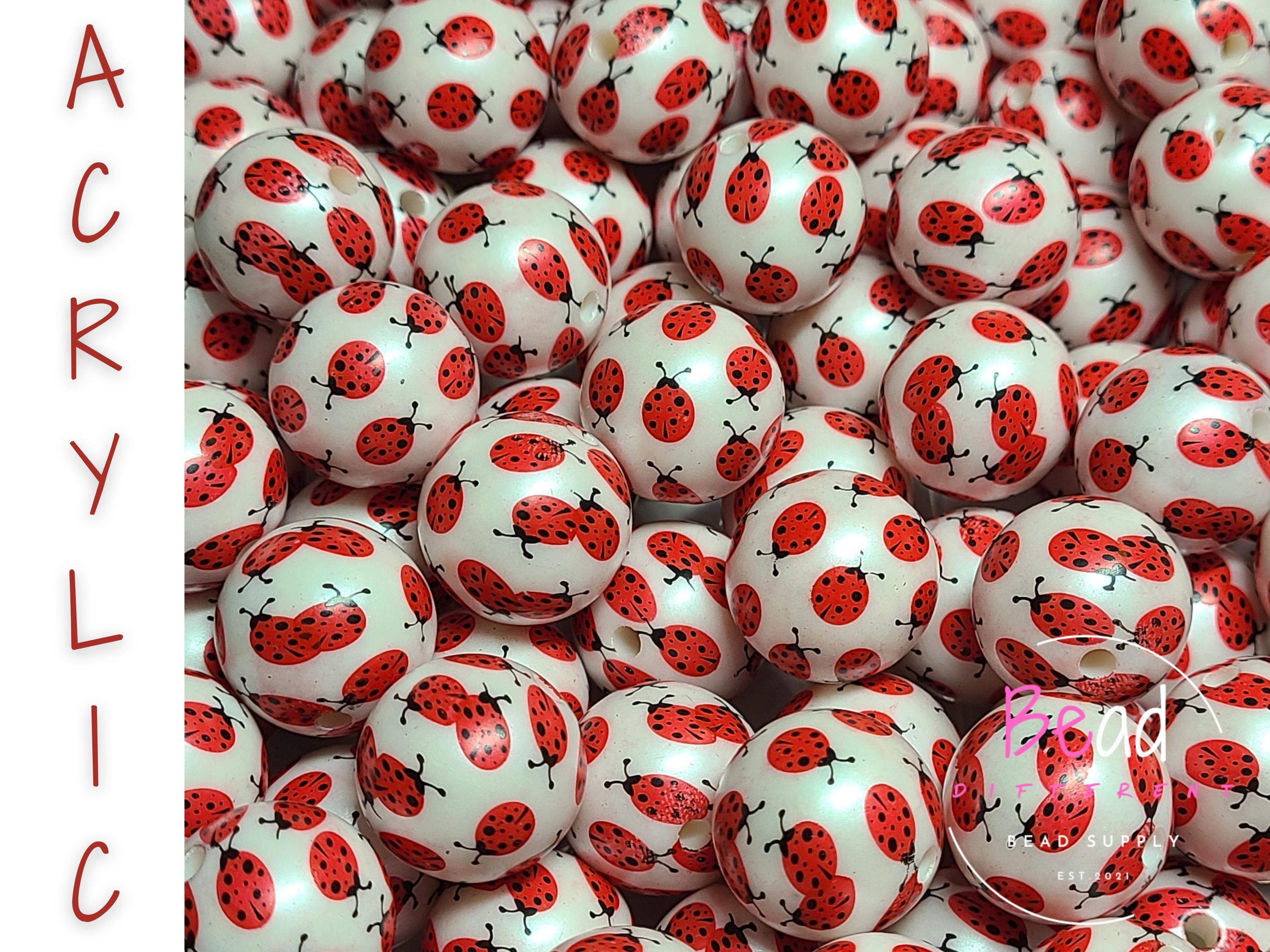 Perline Bubblegum da 20 mm, Perline Coccinella, Perline Grosse, Perline Acriliche, Perline per Insegnanti, Perline Insetti, Perline per Penne, Perline