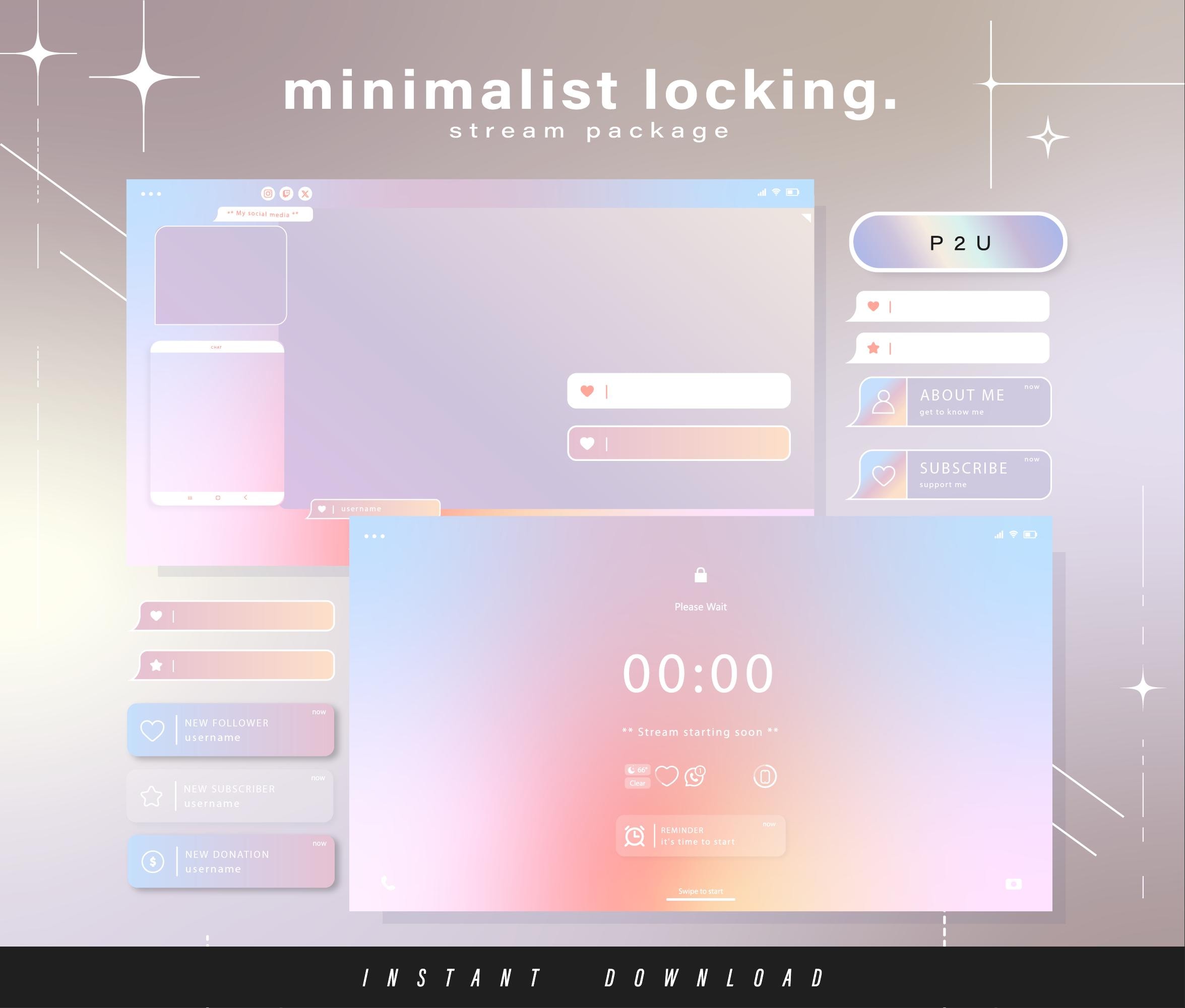 Pacchetto Twitch Minimal - Pacchetto Streaming Minimal Animato - Scene di Streaming - Sovrapposizioni Twitch - Schermate animate - Pannelli Twitch