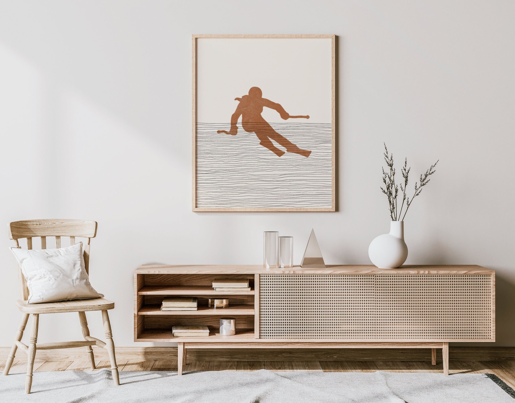 Arte Boho Sci Alpino - Arte murale / Decorazione Sci Alpino, Poster Sciatore Minimalista, Stampa Sciatrice Ragazza - Regalo Sci Alpino