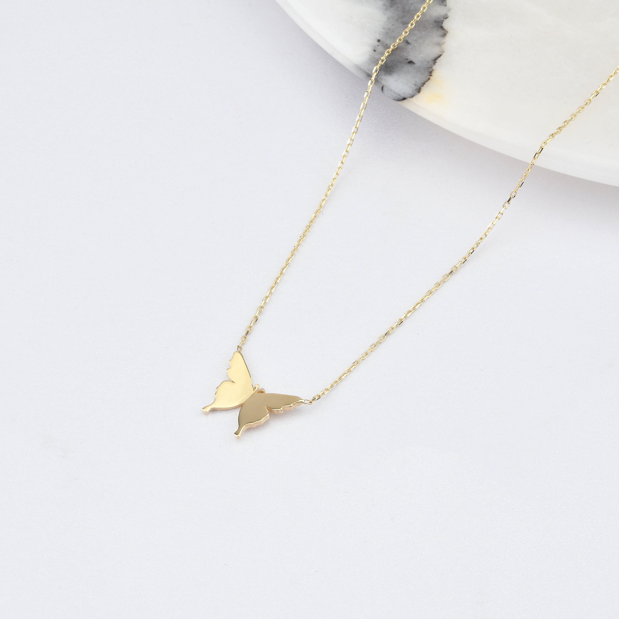 Collana a forma di farfalla in oro 14K, collana a forma di farfalla in oro, collana con ciondolo a forma di farfalla, ciondolo a forma di farfalla in