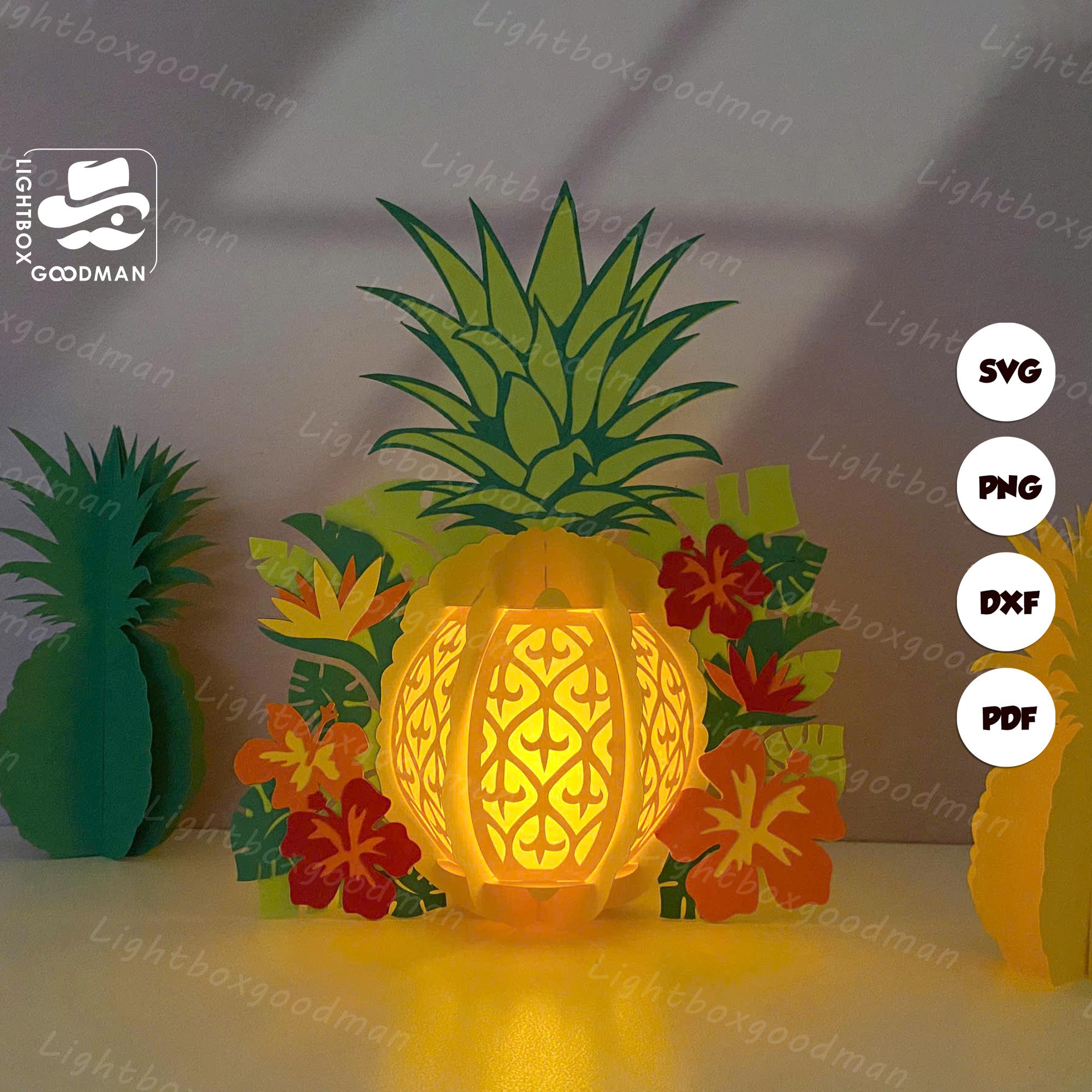 Lanterna di ananas SVG: modello di scatola luminosa ritagliata in carta (download digitale) - Lanterna di ananas ritagliata in carta - Lanterne di car