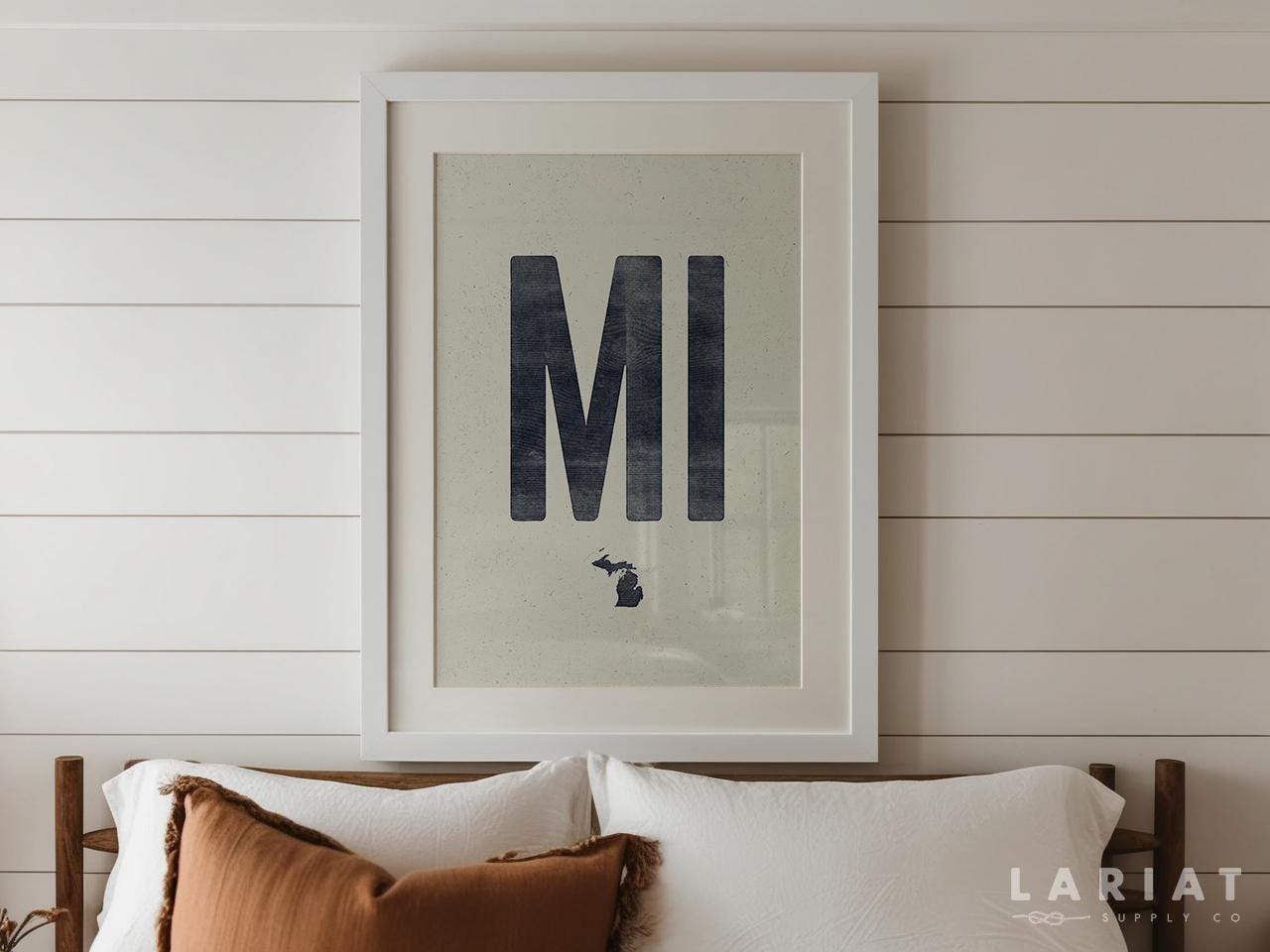Stampa di poster dello Stato del Michigan, abbreviazione del Michigan, poster arrotolato in xilografia, stampa in stile vintage, opera d'arte del Mich