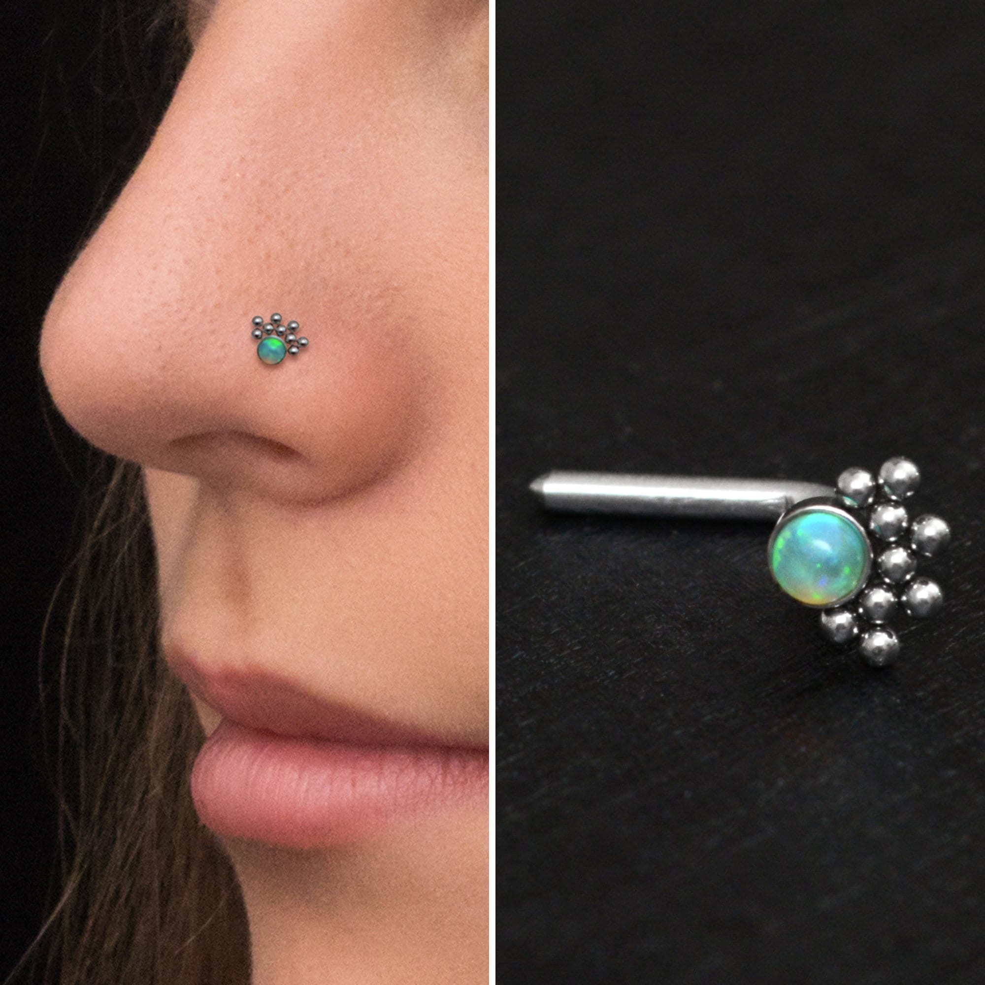 Piercing al naso in opale, acciaio chirurgico, osso nasale, vite nasale, orecchino nasale, perno nasale, piercing al naso, anello per narice 22 g 20 g