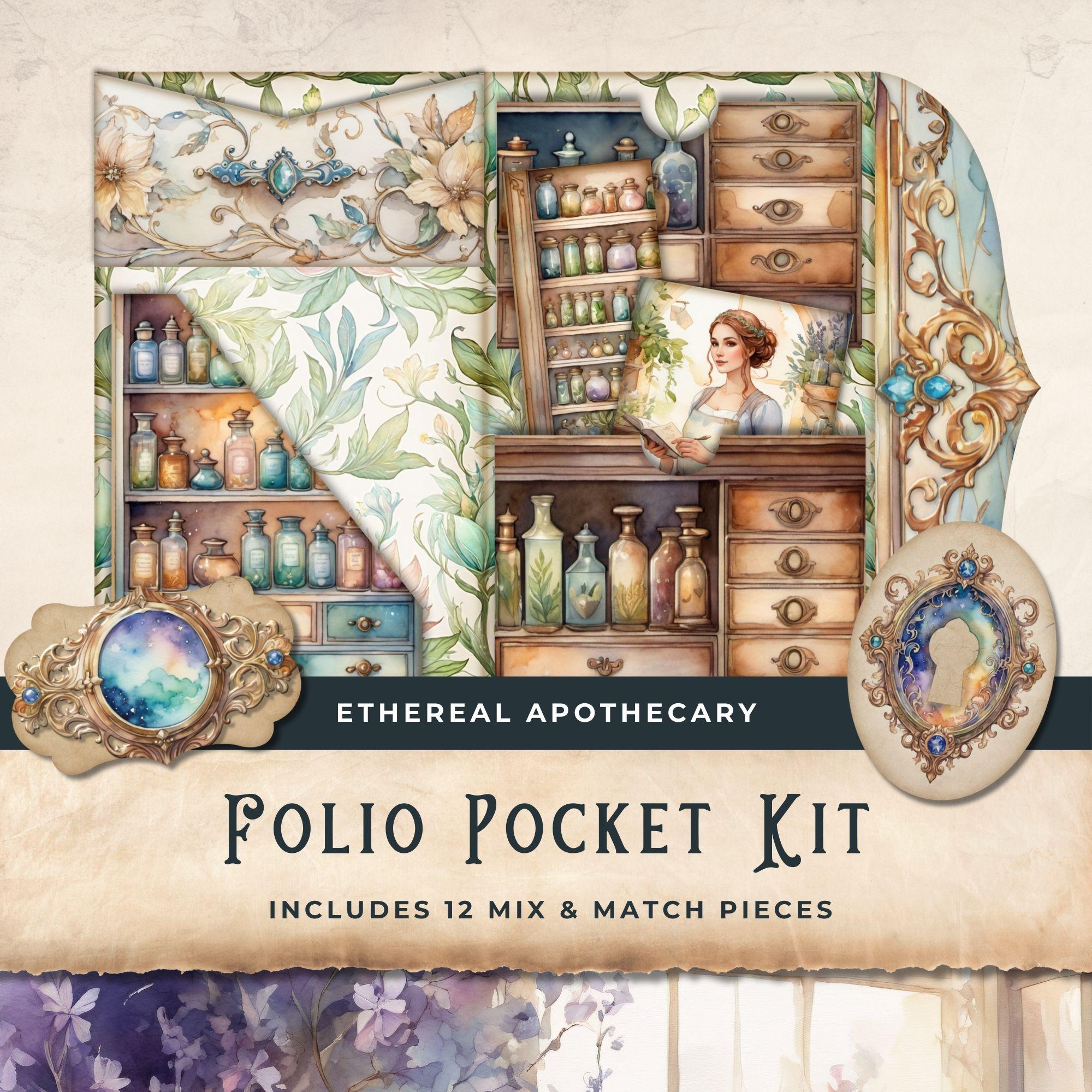 Apothecary Folio Junk Journal busta carica Vittoriano Apothecary pieghevole Folio Ephemera stampabile Folio tascabile stampabile Folio 11x8.5