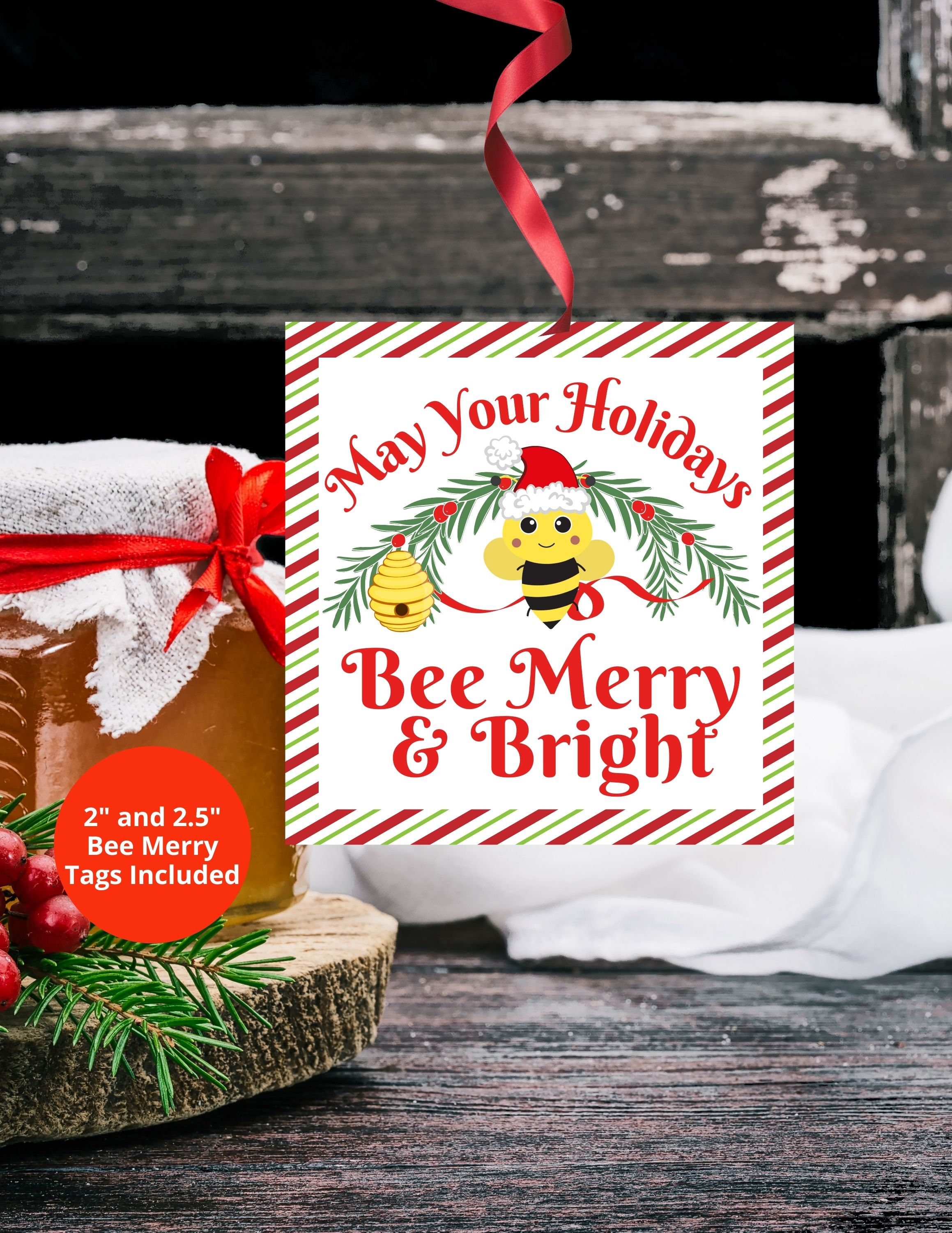 "Etichetta regalo di Natale stampabile, etichetta \"Ape Allegra\", etichetta di Natale con ape, etichetta stampabile con ape, etichetta con dolcetto ape,"