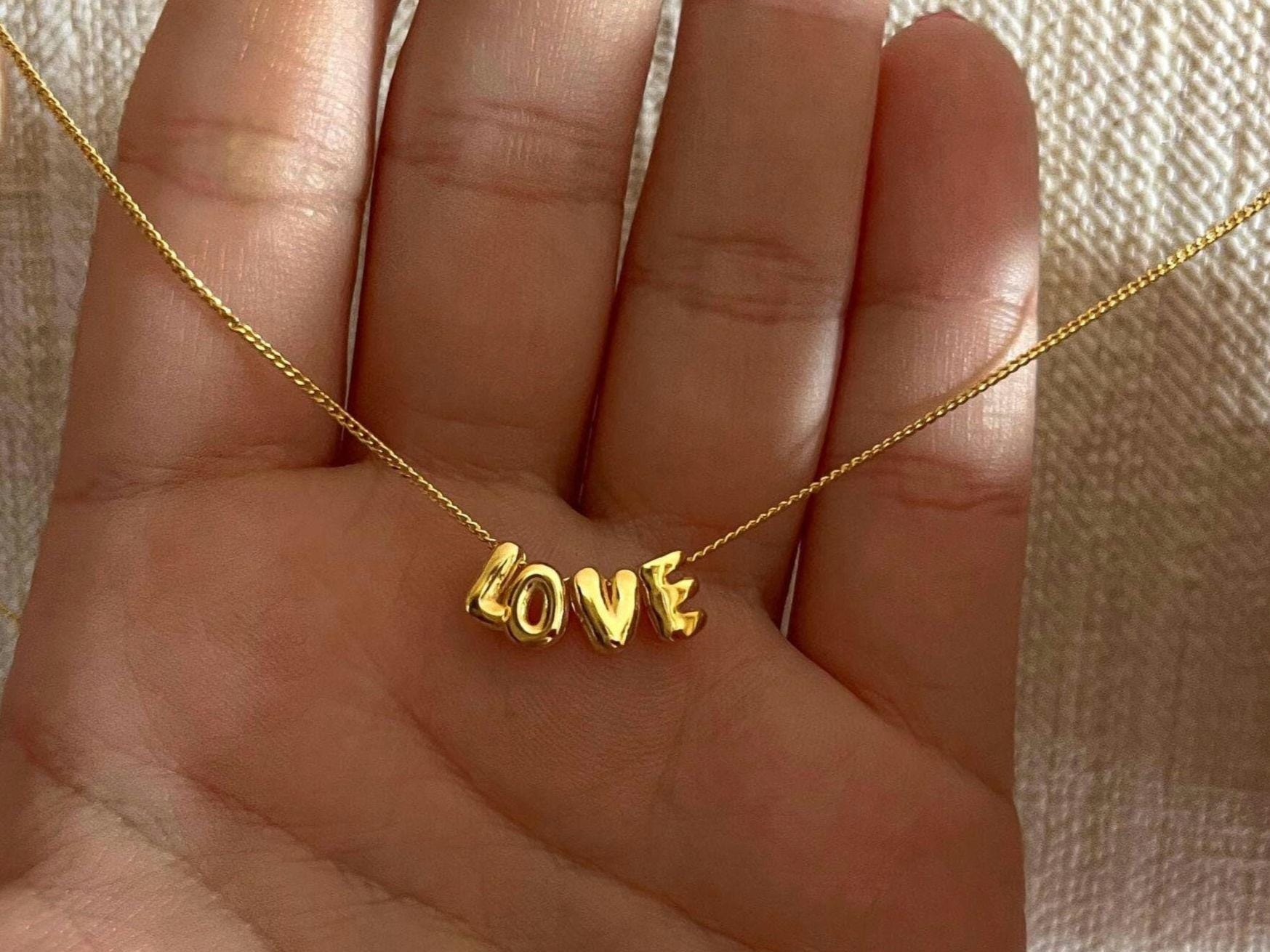 Collana con lettere a bolle 3D, collana iniziale con lettera a bolle in oro 14k, collana con targhetta con nome delicato, collana con nome a bolle, co
