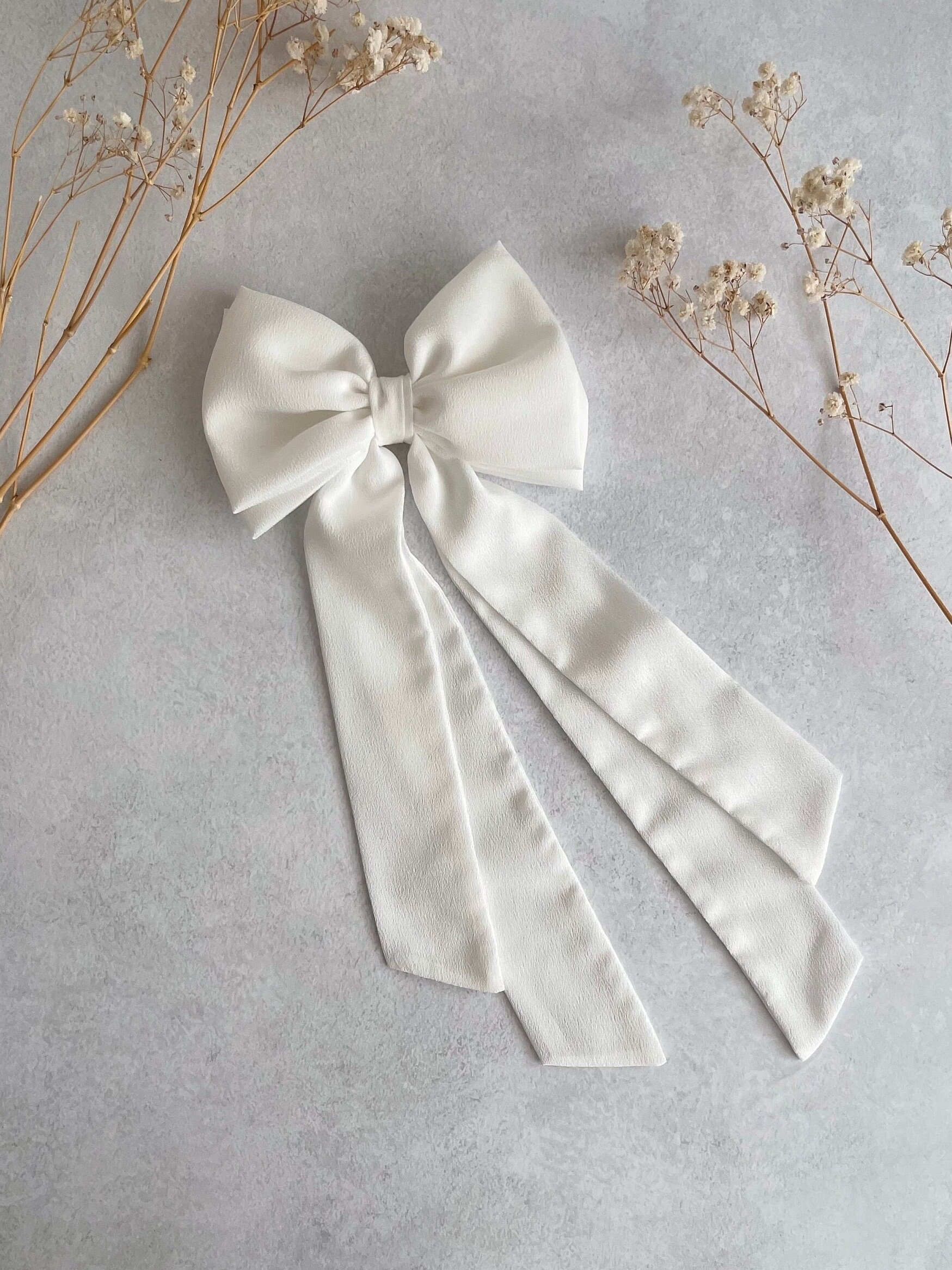 Fiocco per capelli doppio bianco Fiocco per capelli leggero Fiocco da sposa bianco Addio al nubilato Fiocco per capelli in crêpe bianco Fiocco per gal
