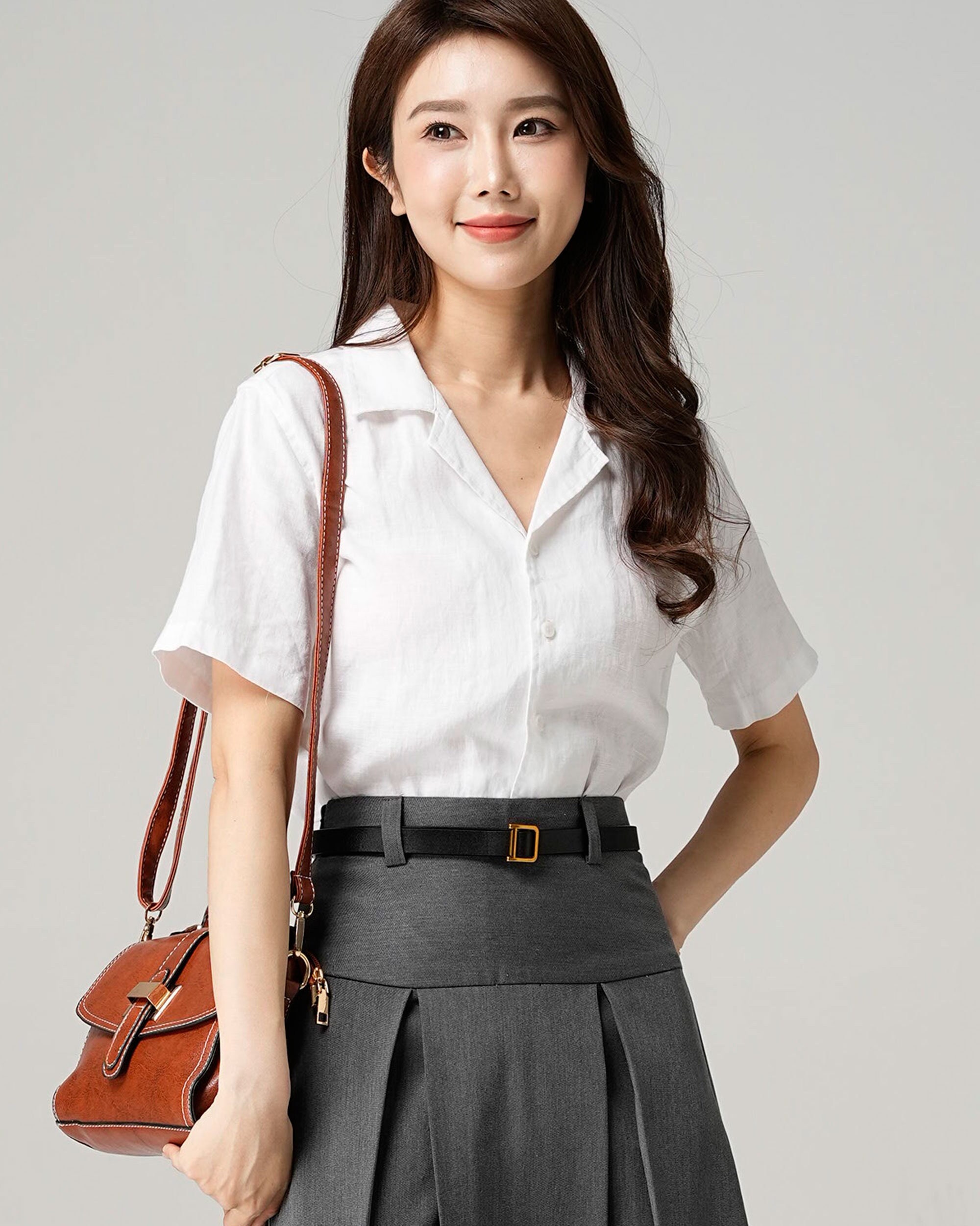 Camicia da ufficio, Camicia di lino bianca, Top di lino da donna, Camicia di lino con bottoni da donna, Camicette di lino casual, Camicetta di lino, X