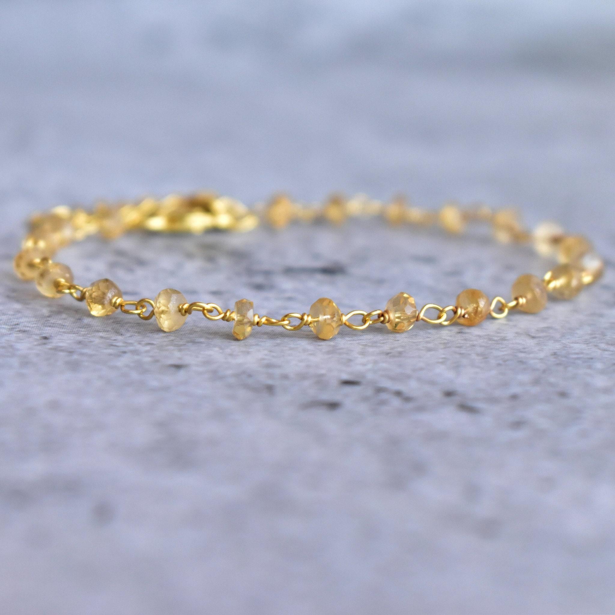 Bracciale con perline citrine* Bracciale in cristallo giallo* Bracciale con pietre preziose sfaccettate gialle* Bracciale rosario* Bracciale rosario c