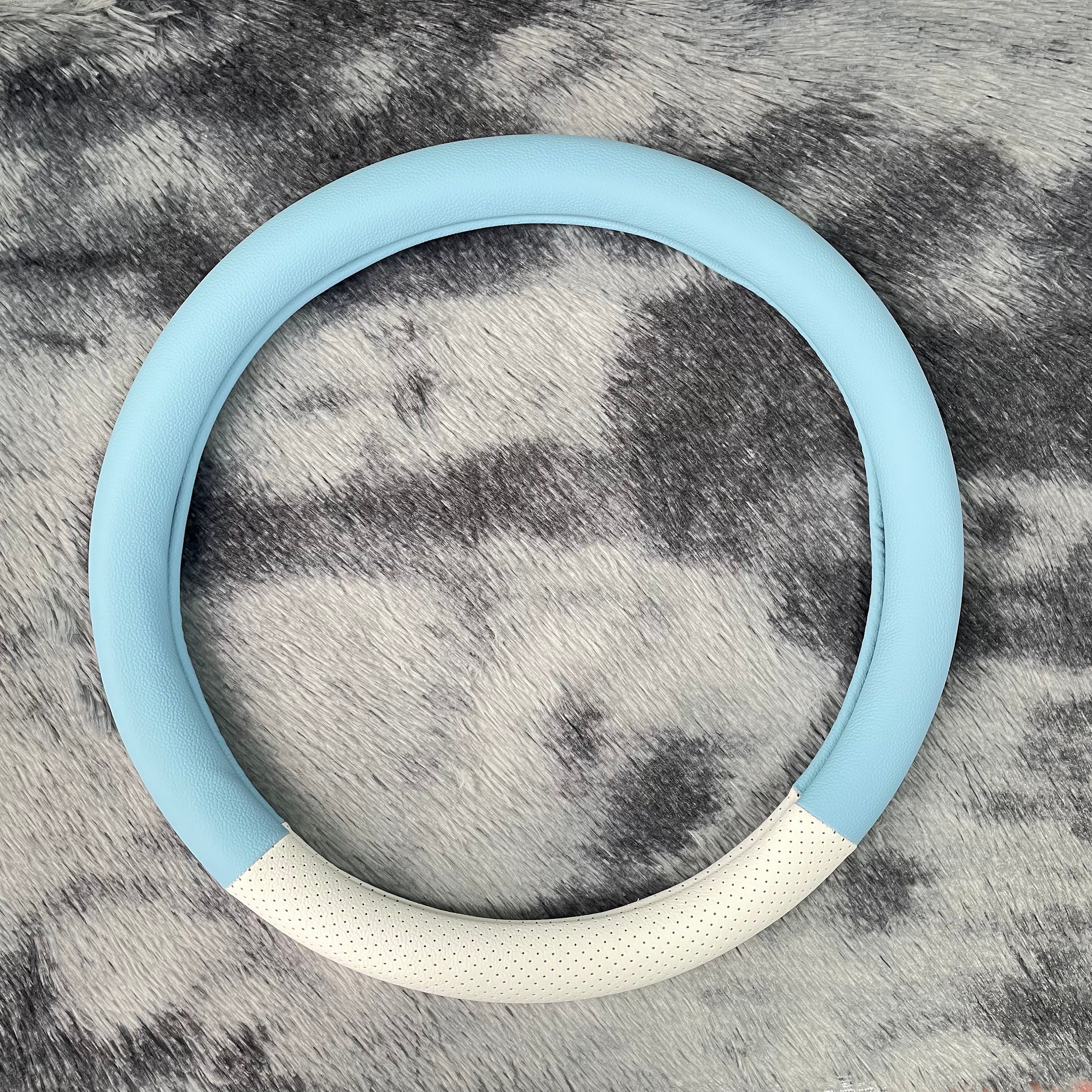 Coprivolante Blue Macaron, accessori per auto in pelle, coprivolante personalizzato con lettere, coprivolante antiscivolo