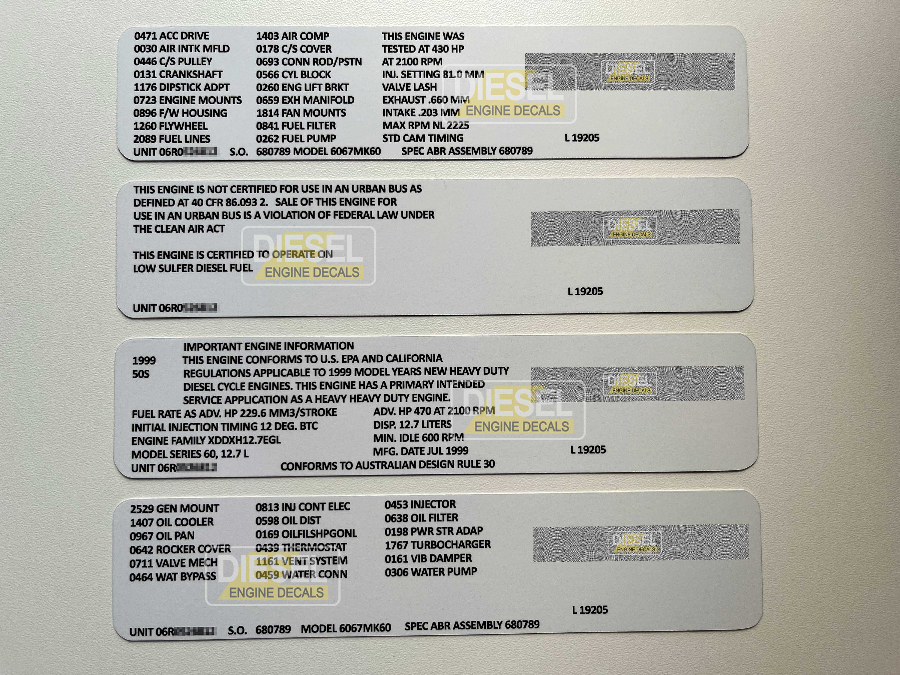 Adesivo coprivalvola Detroit Diesel Serie 60 12.7L 1998 1999 PERSONALIZZATO