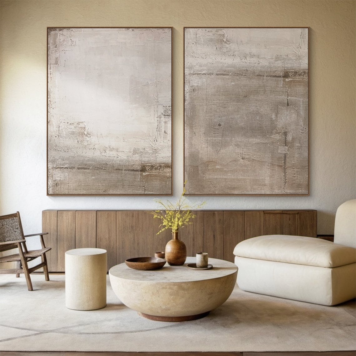 Set di 2 quadri da parete con texture neutra, quadri da parete astratti beige, quadri con texture beige-marrone, quadri da parete Wabi-sabi, quadri su