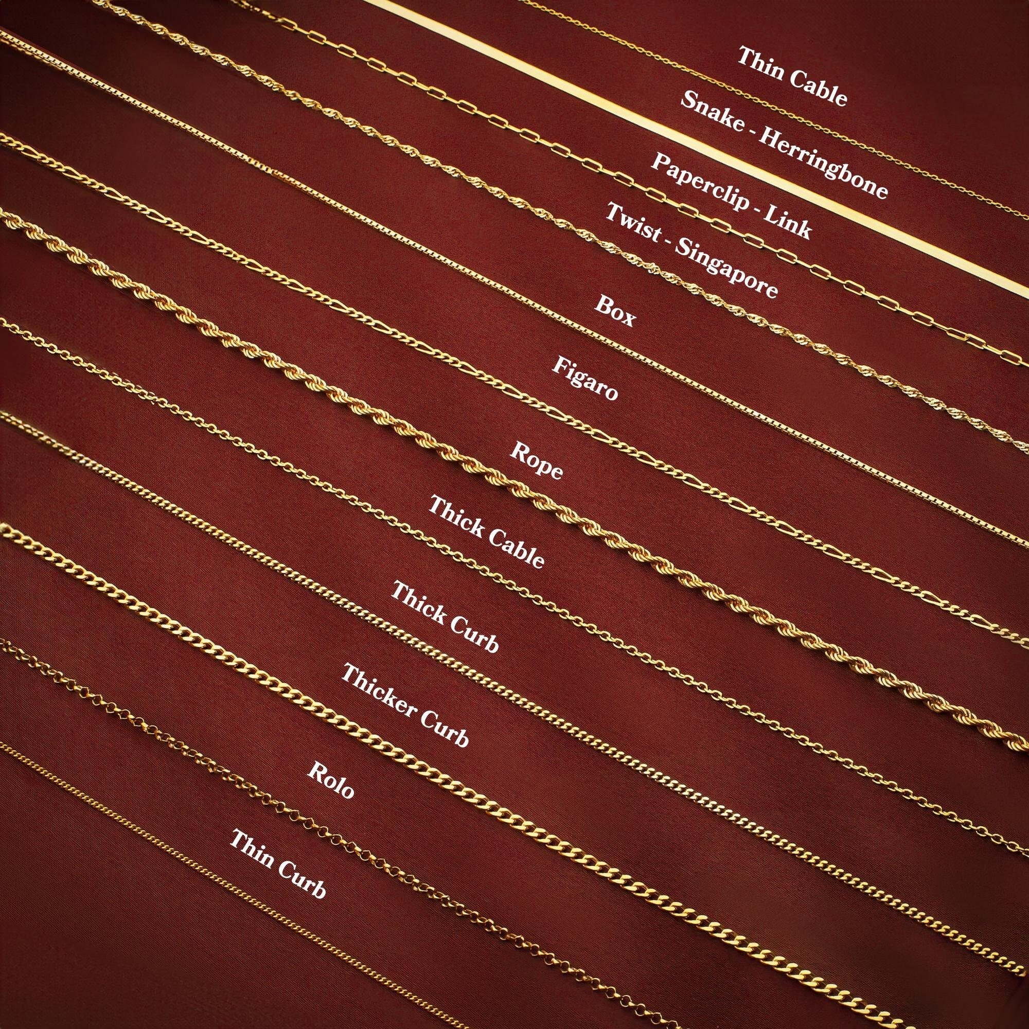 Collana con catena in oro 14k, catena intrecciata, catena Figaro, catena a corda, catena a scatola, catena a graffetta, catena a spina di pesce, colla