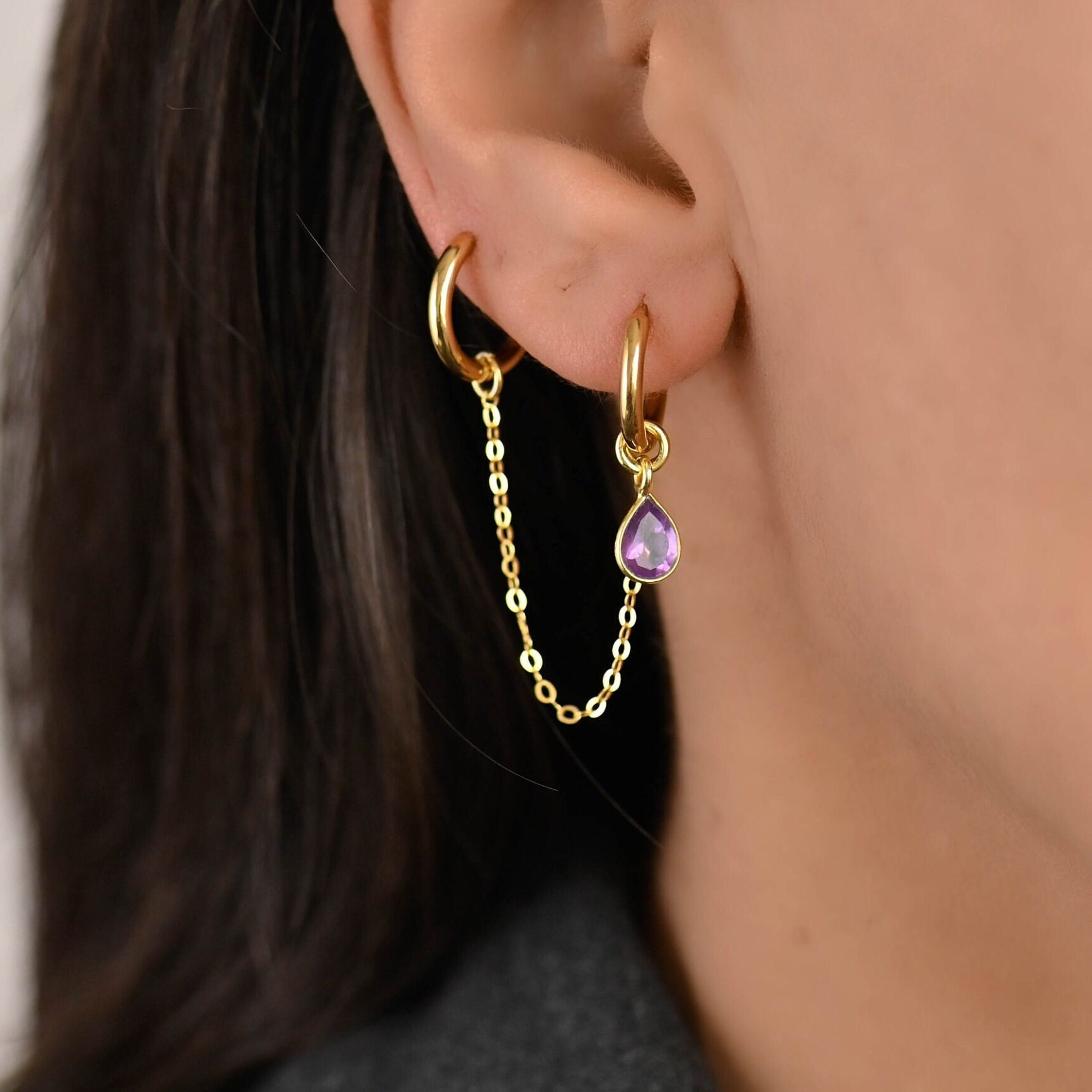 Set di orecchini a catena a cerchio doppio piercing, ciondoli a catena per orecchini a cerchio, catena per piercing, orecchino a catena a cerchio amet