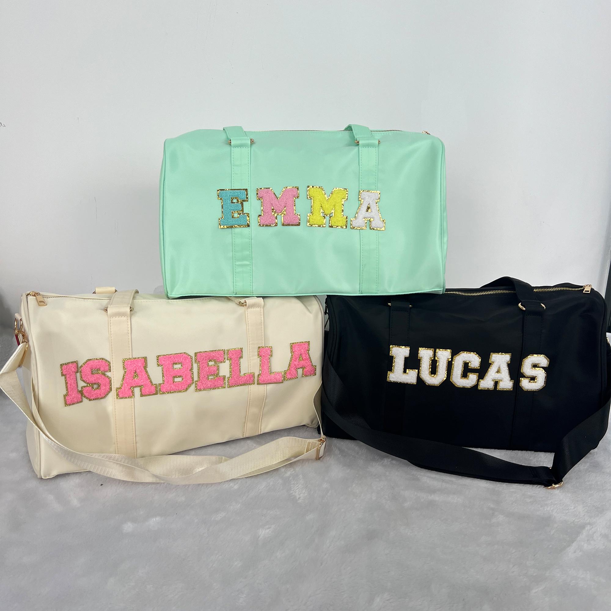 Borsa da viaggio personalizzata in nylon, borsa da viaggio personalizzata per il weekend, borsa da viaggio personalizzata con toppa in ciniglia, borsa