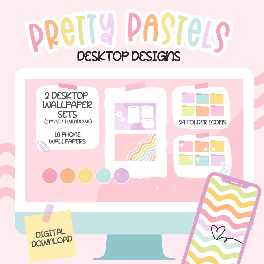 Icone pastello per il desktop, organizzatore per il desktop, icone per il desktop Mac, icone pastello per computer, cartelle per il desktop, sfondo pe