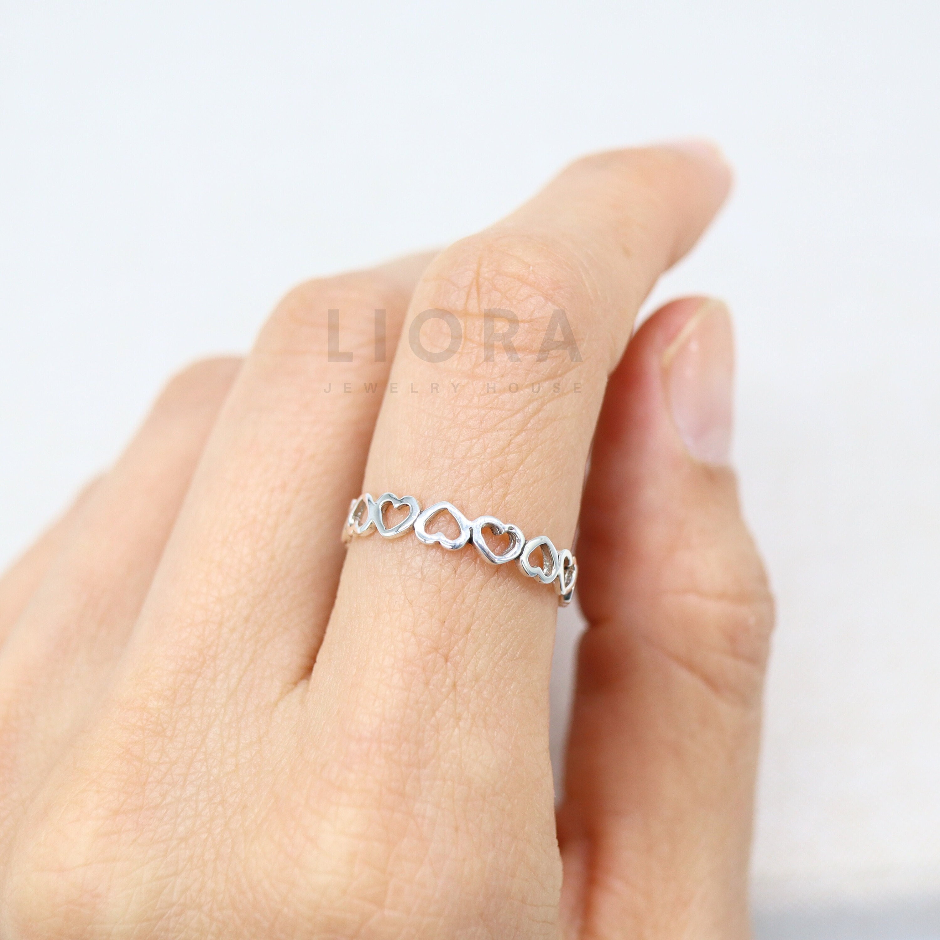 Anello a forma di cuore in argento sterling 925, anello a fascia con cuore, anello a fascia, anello a forma di cuore arrotondato, anello a forma di cu