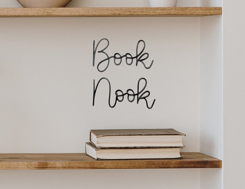 Cartello per angolo lettura con parole in filo metallico, cartello per parete in filo metallico, decorazione per libreria, decorazione da parete per c