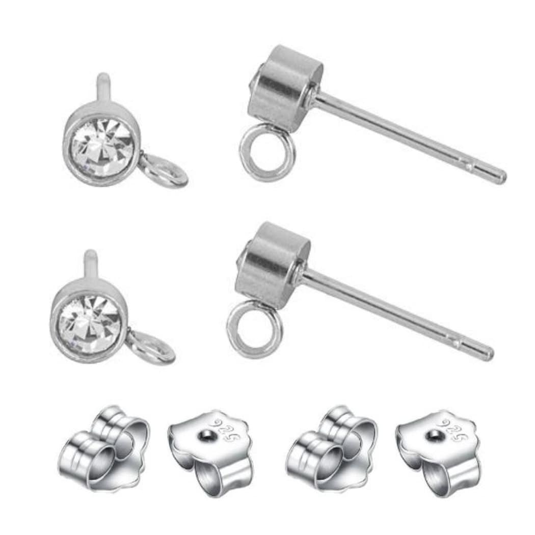 Scegli 5 paia di orecchini in argento sterling 925 con diamanti CZ da 2 mm, 3 mm, 4 mm, 5 mm, orecchini a perno con anello aperto, 10 fermagli per ore