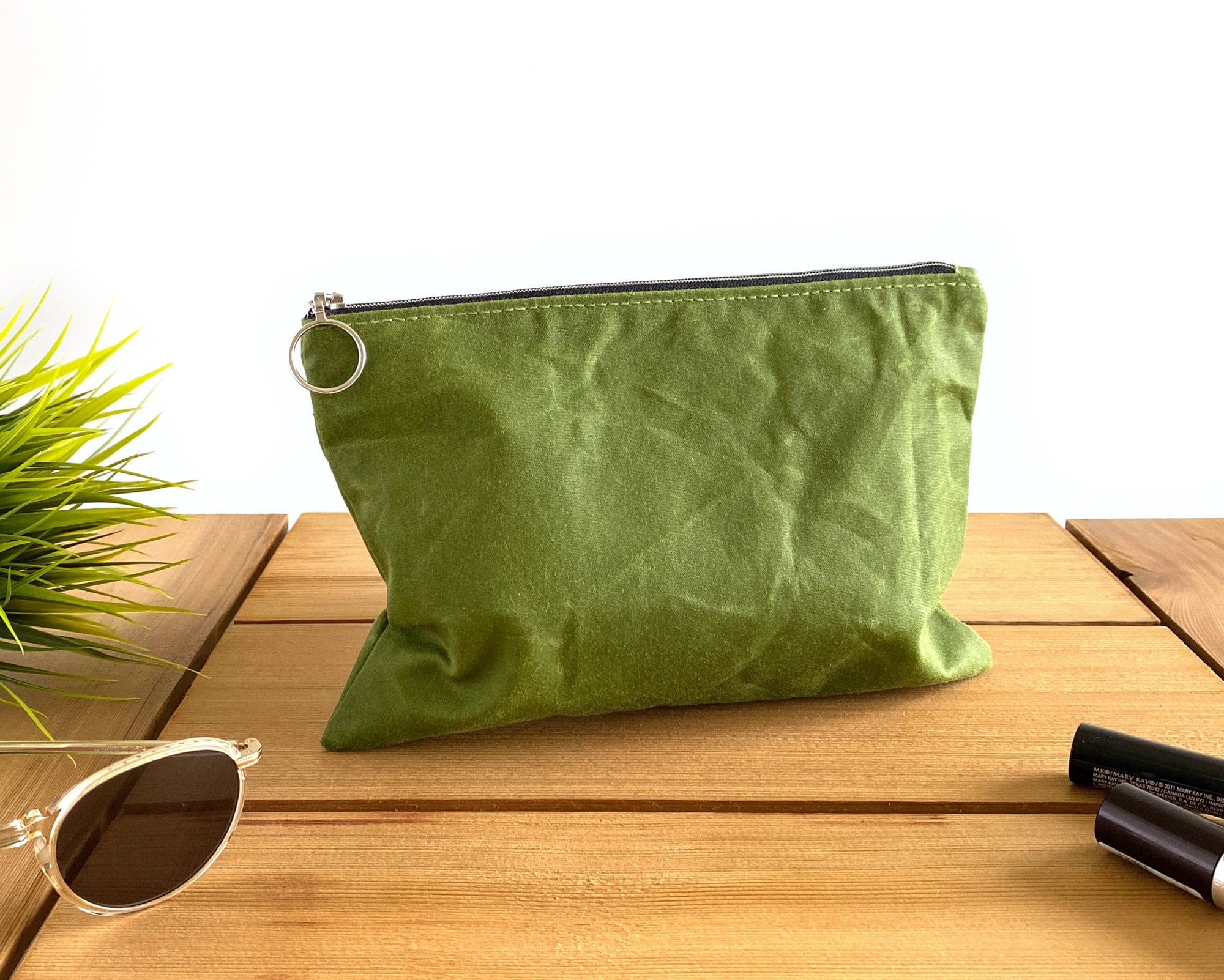 piccola pochette in cotone cerato con cerniera per donna / trousse per trucco vegana / realizzata su ordinazione