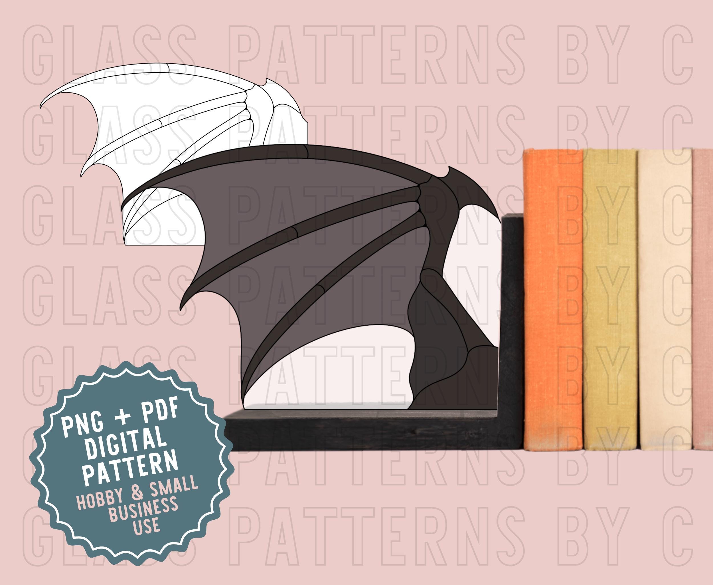 Fermalibri con ali di drago Modello in vetro colorato PNG PDF SVG Download digitale Modelli in vetro di C Draghi Fantasy mitologico