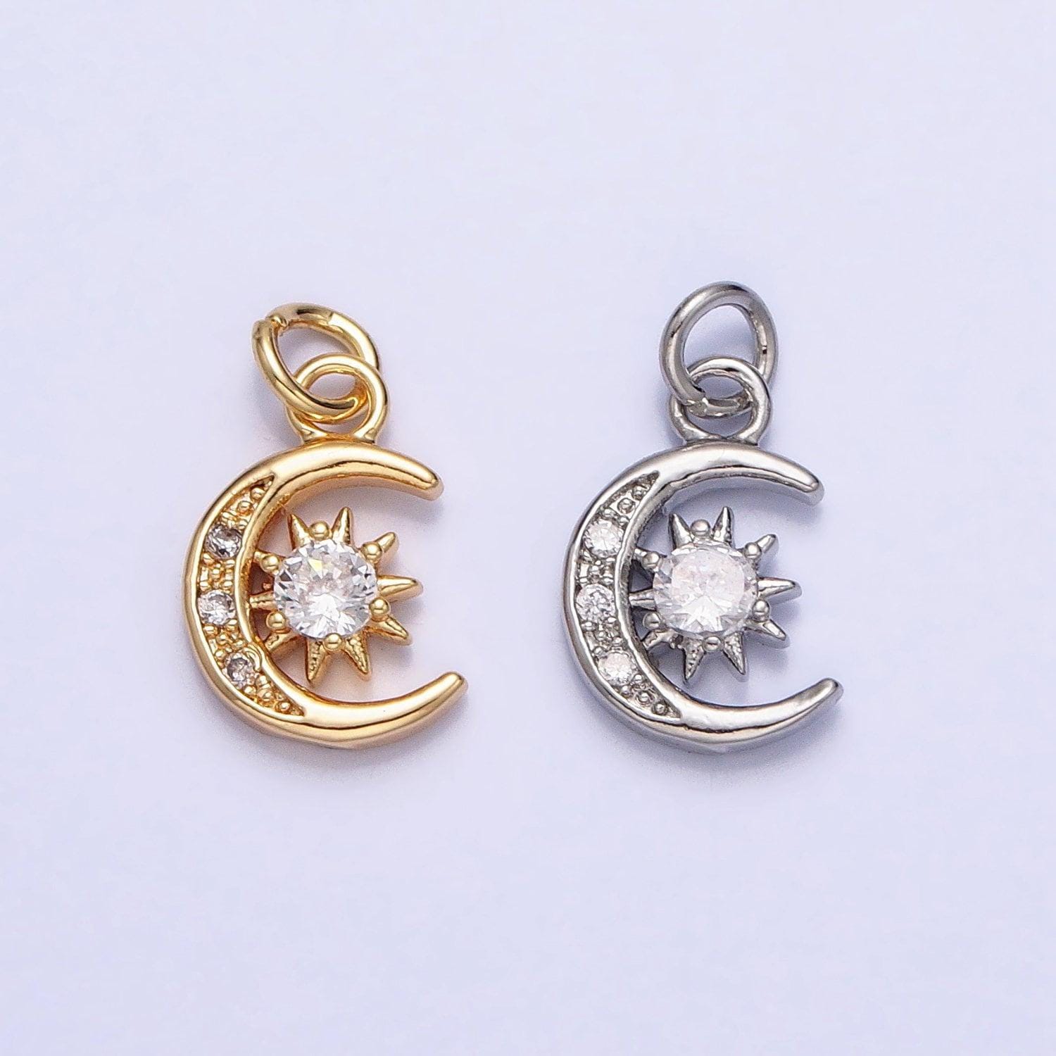 Mini ciondolo a forma di luna, piccoli ciondoli a forma di mezzaluna con micro pavé di zirconi cubici, grazioso ciondolo a forma di luna pavé, ciondol