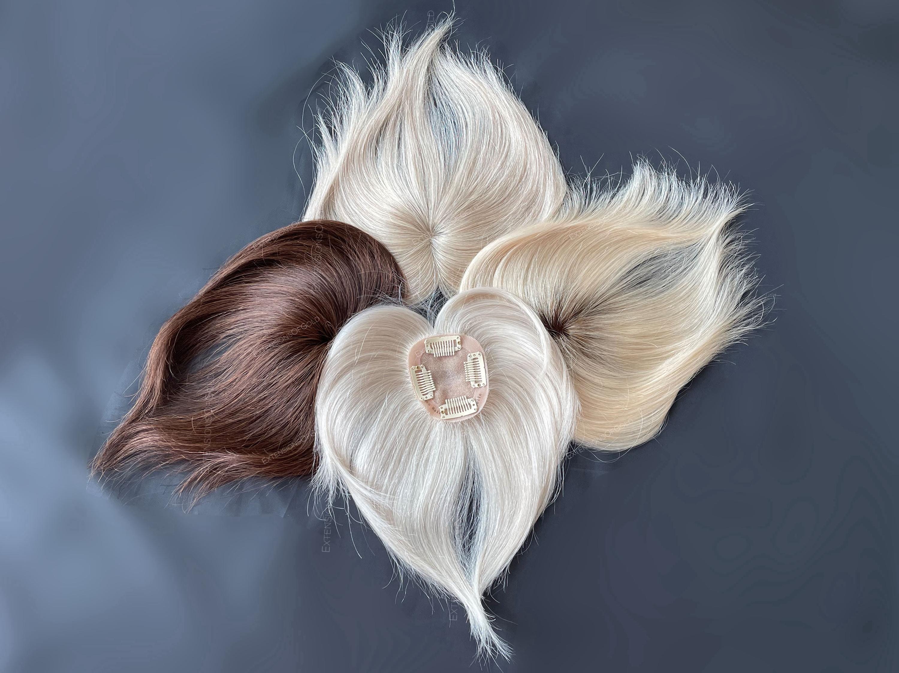 "Mini Toppers 6\" Capelli Corti 2.5x3\" Mono Toppers Copertura Corona Densità Elevata Capelli Veri Umani Premium Clip In Toppers per Capelli Diradati"