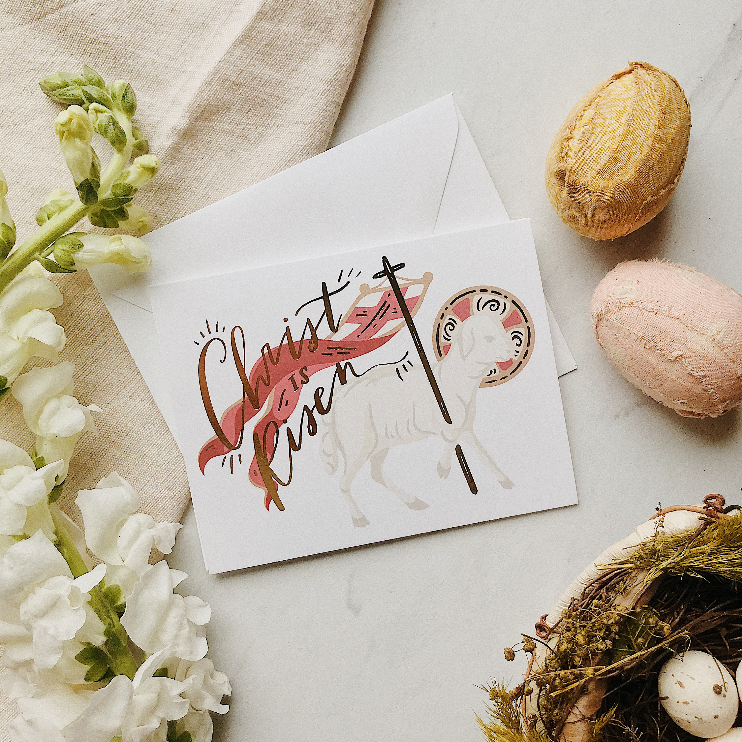 Carta di Pasqua di lamina d'oro, Carta di Pasqua religiosa, Carta di Cristo è risorto, Carta di Pasqua cattolica, Carte di Pasqua cristiana, Agnello p