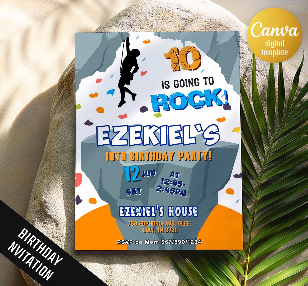 Invito di compleanno per arrampicata su roccia, invito per arrampicata su roccia, invito modificabile per arrampicata su roccia per ragazzo, download