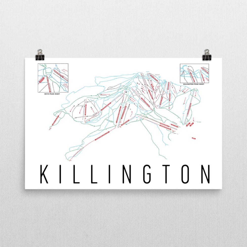 Mappa artistica della stazione sciistica di Killington: mappa dei sentieri del Vermont