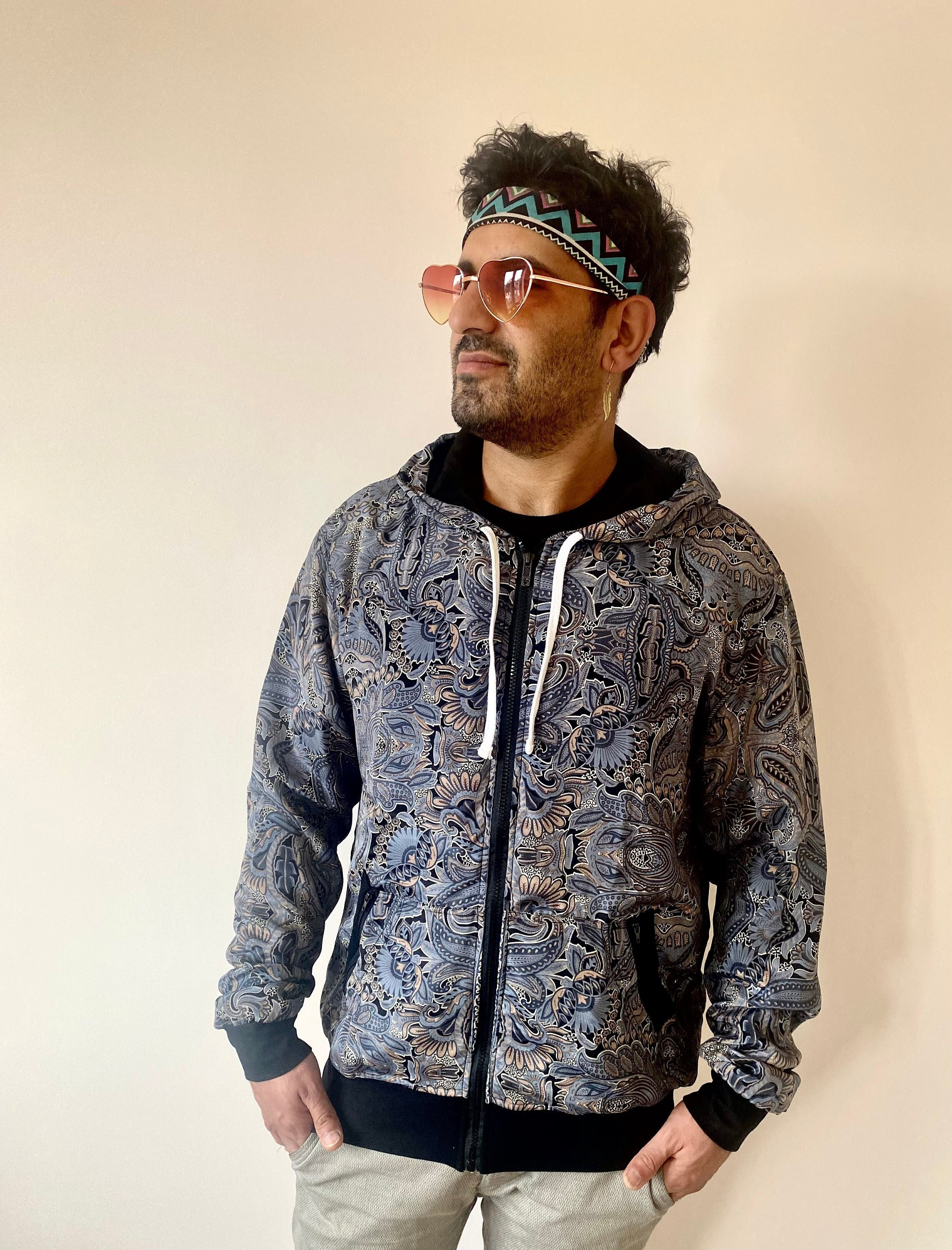 Felpa con cappuccio JACKFRUIT Hula - Paradise Black - Unisex - Abbigliamento da festival anni '80, Fresh Prince, giacca kawaii azteca retrò anni '90,