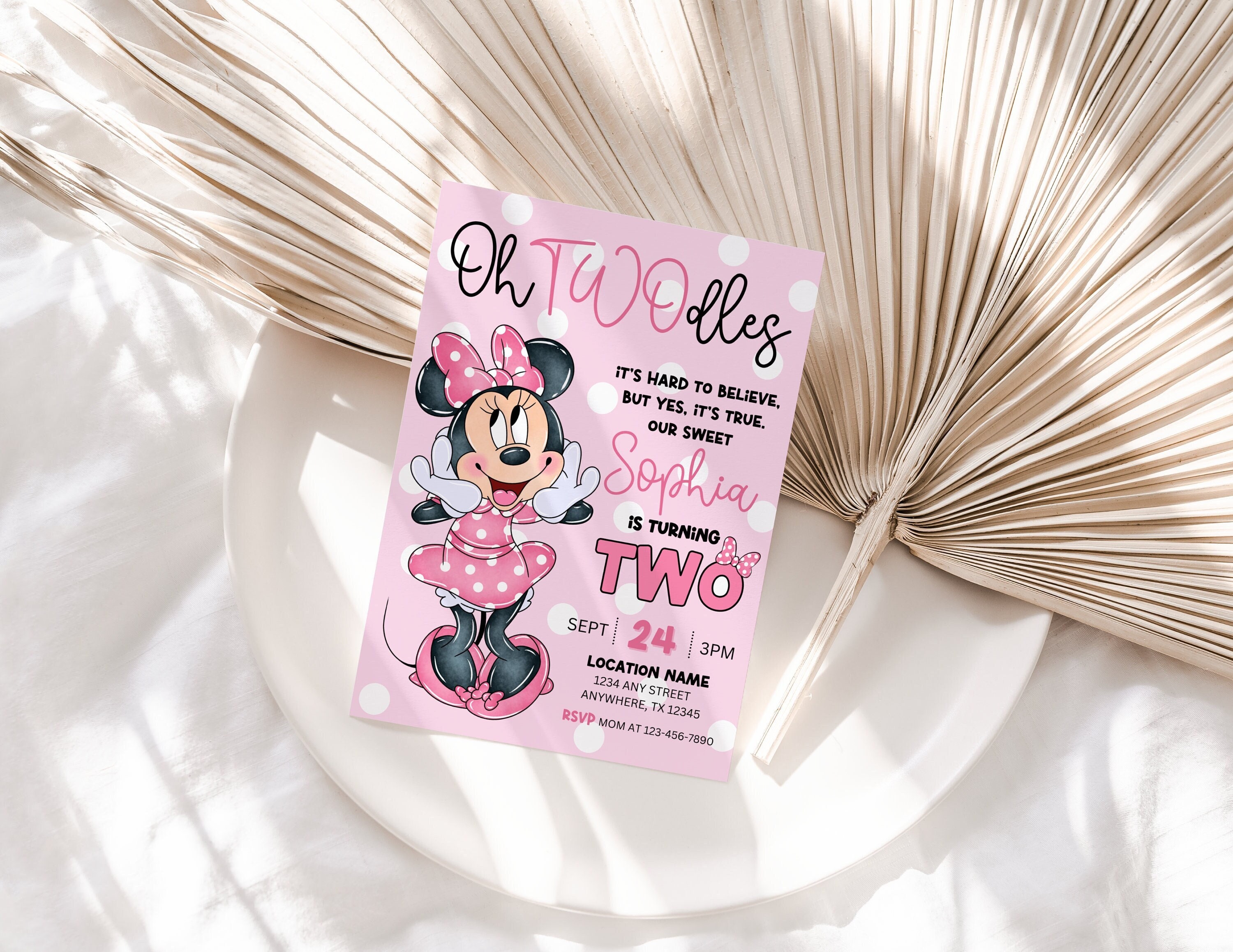 Invito di compleanno Oh Twodles modificabile Minnie 2o compleanno Topolino carino Invito di secondo compleanno Oh Twodles Invito Boho minimalista
