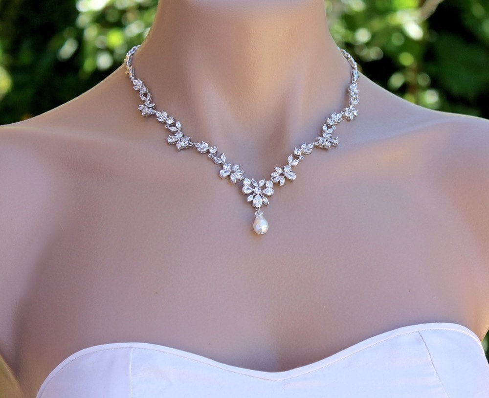 Collana da sposa in cristallo Marquise, collana in cristallo con goccia di perle, gioielli da sposa in cristallo, collana da sposa, gioielli da sposa